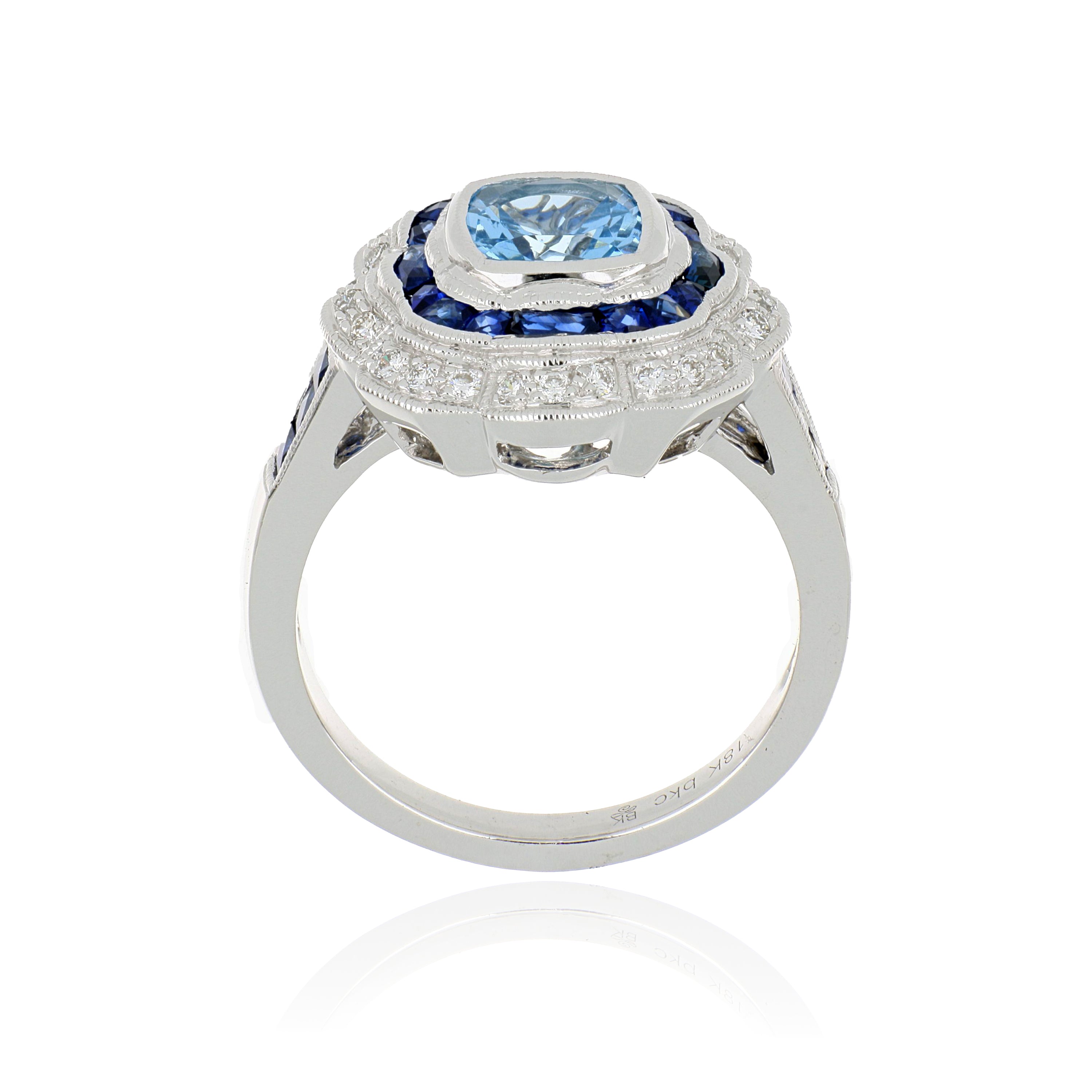 18k White Gold Aquamarine, Sapphire, and Diamond Ring