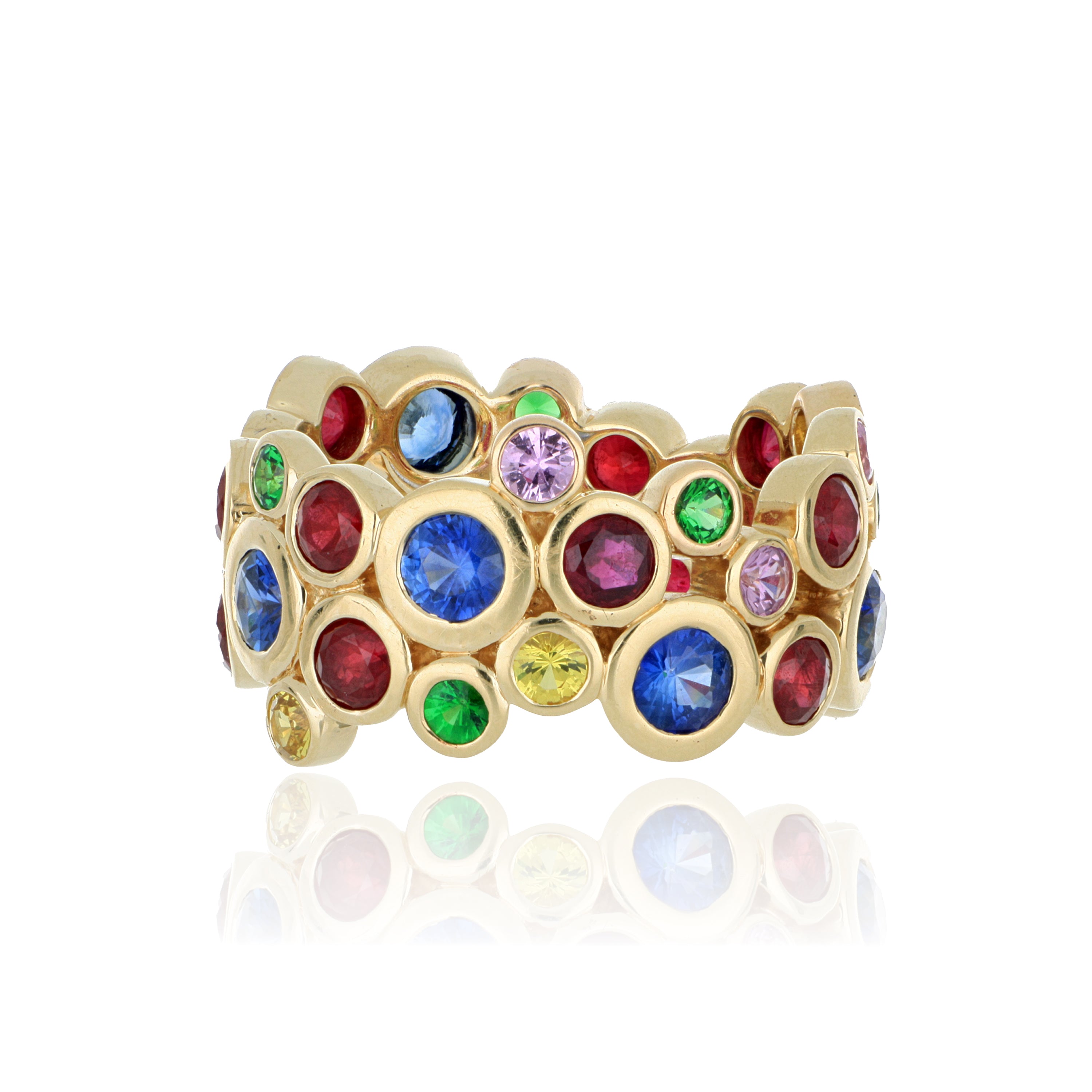 14k Yellow Gold Tsavorite, Ruby, and Sapphire Custer Ring - Charles Koll Jewelers