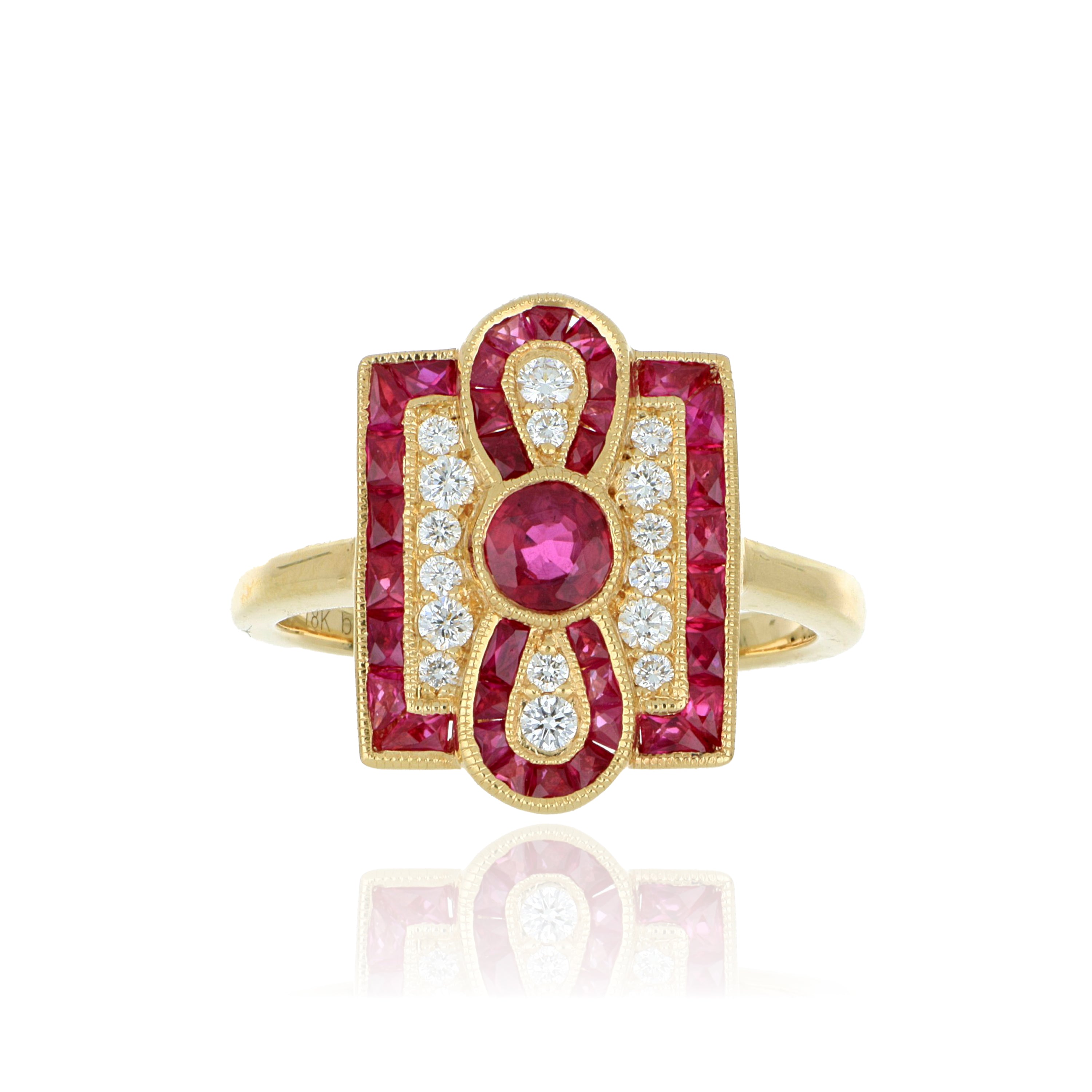 18k Yellow Gold Ruby and Diamond Ring - Charles Koll Jewelers