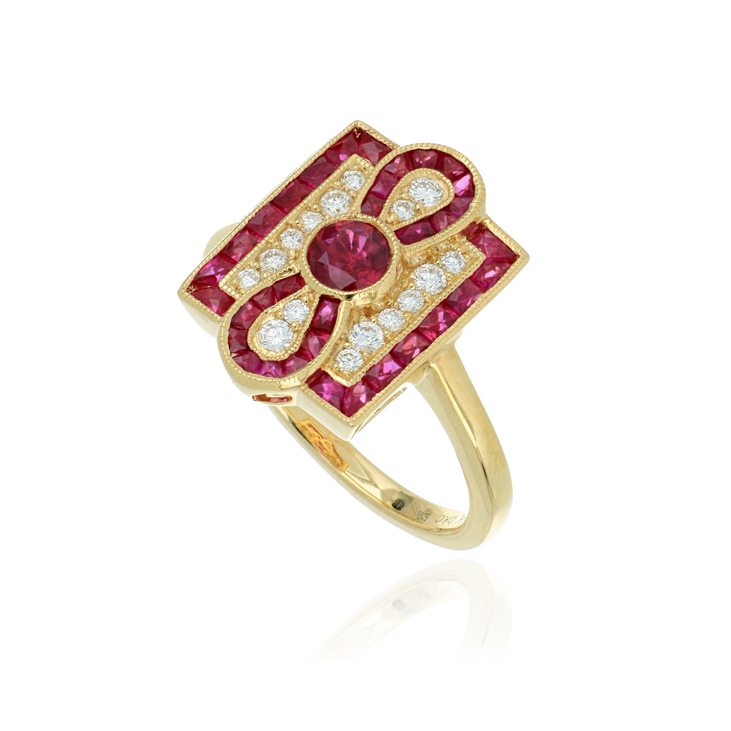 18k Yellow Gold Ruby and Diamond Ring - Charles Koll Jewelers