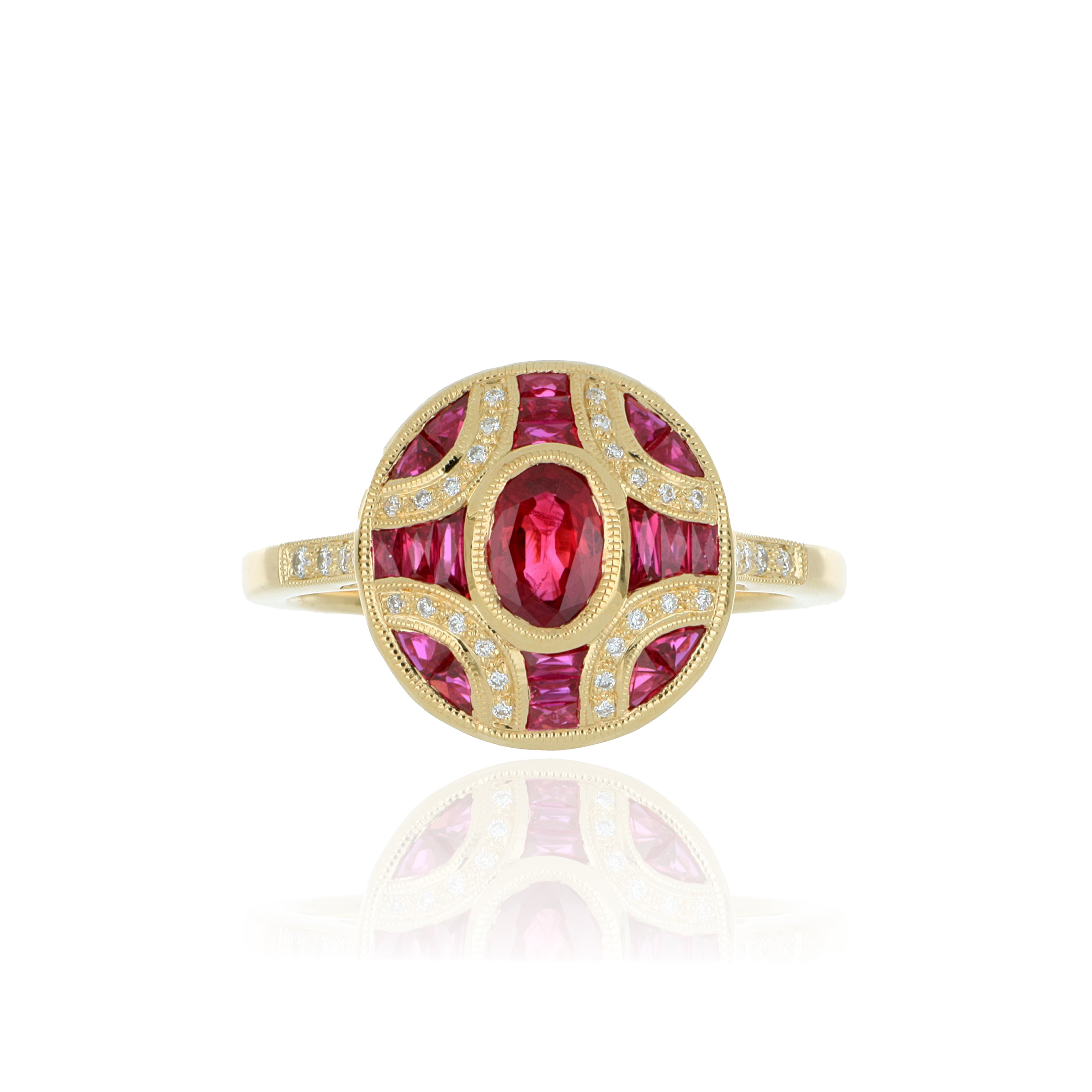 18k Yellow Gold Ruby and Diamond Ring - Charles Koll Jewelers