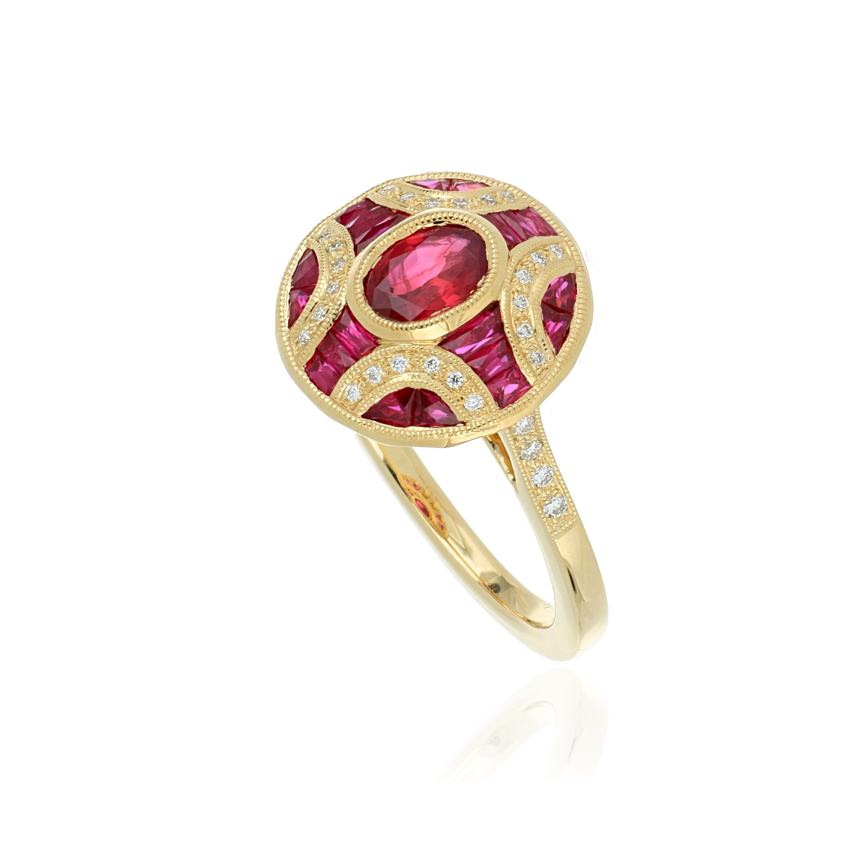 18k Yellow Gold Ruby and Diamond Ring - Charles Koll Jewelers