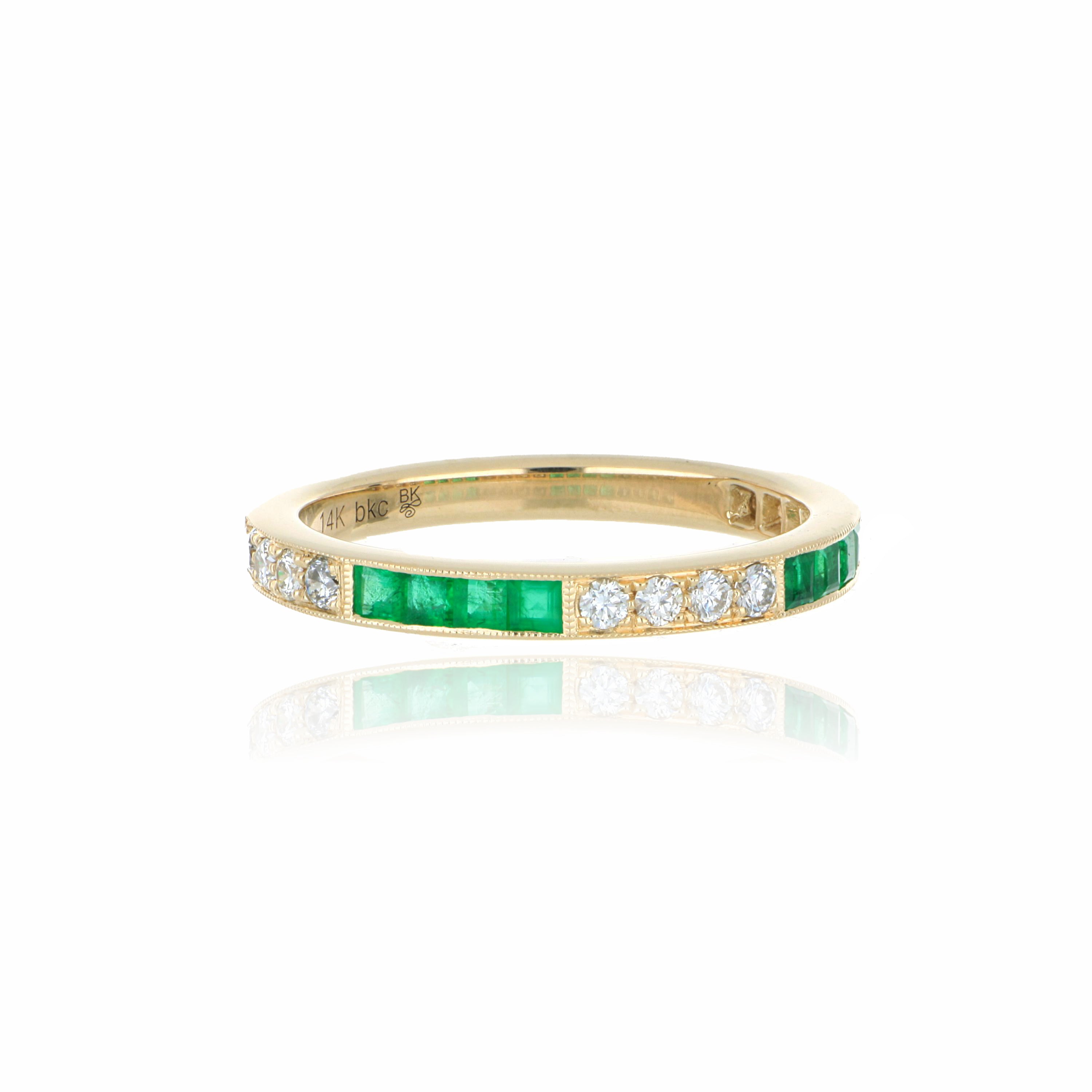 14k Yellow Gold Emerald and Diamond Band - Charles Koll Jewelers