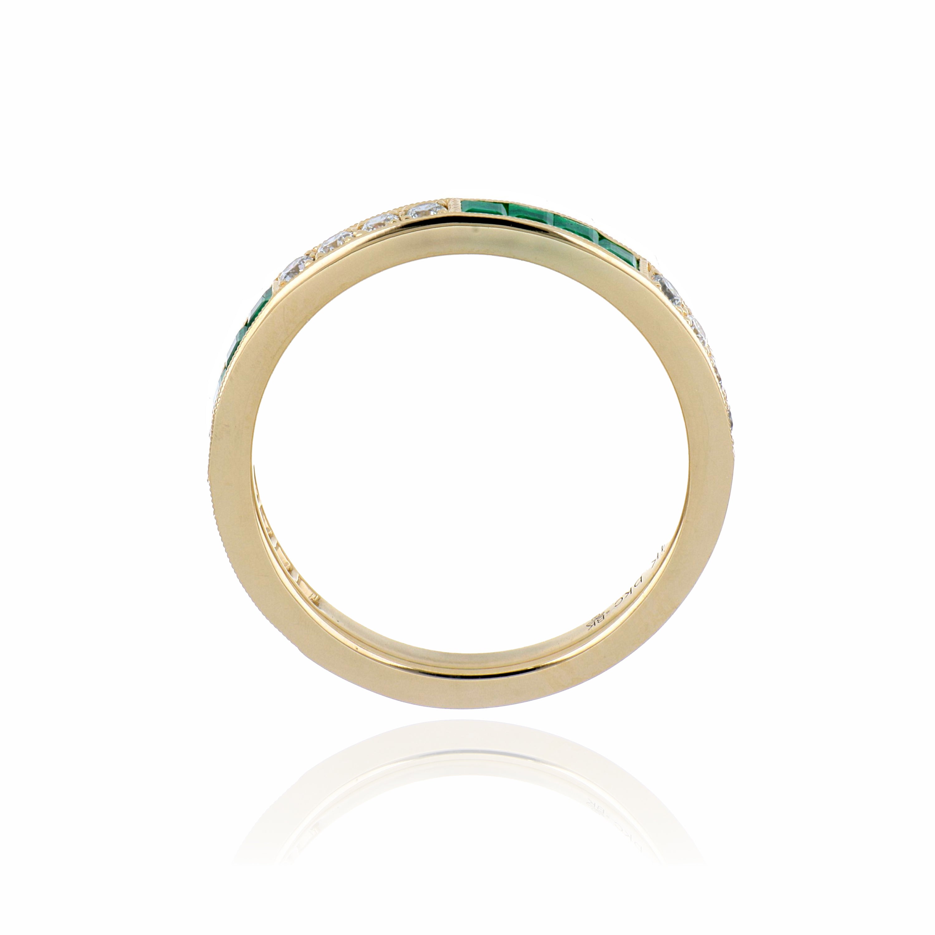 14k Yellow Gold Emerald and Diamond Band - Charles Koll Jewelers