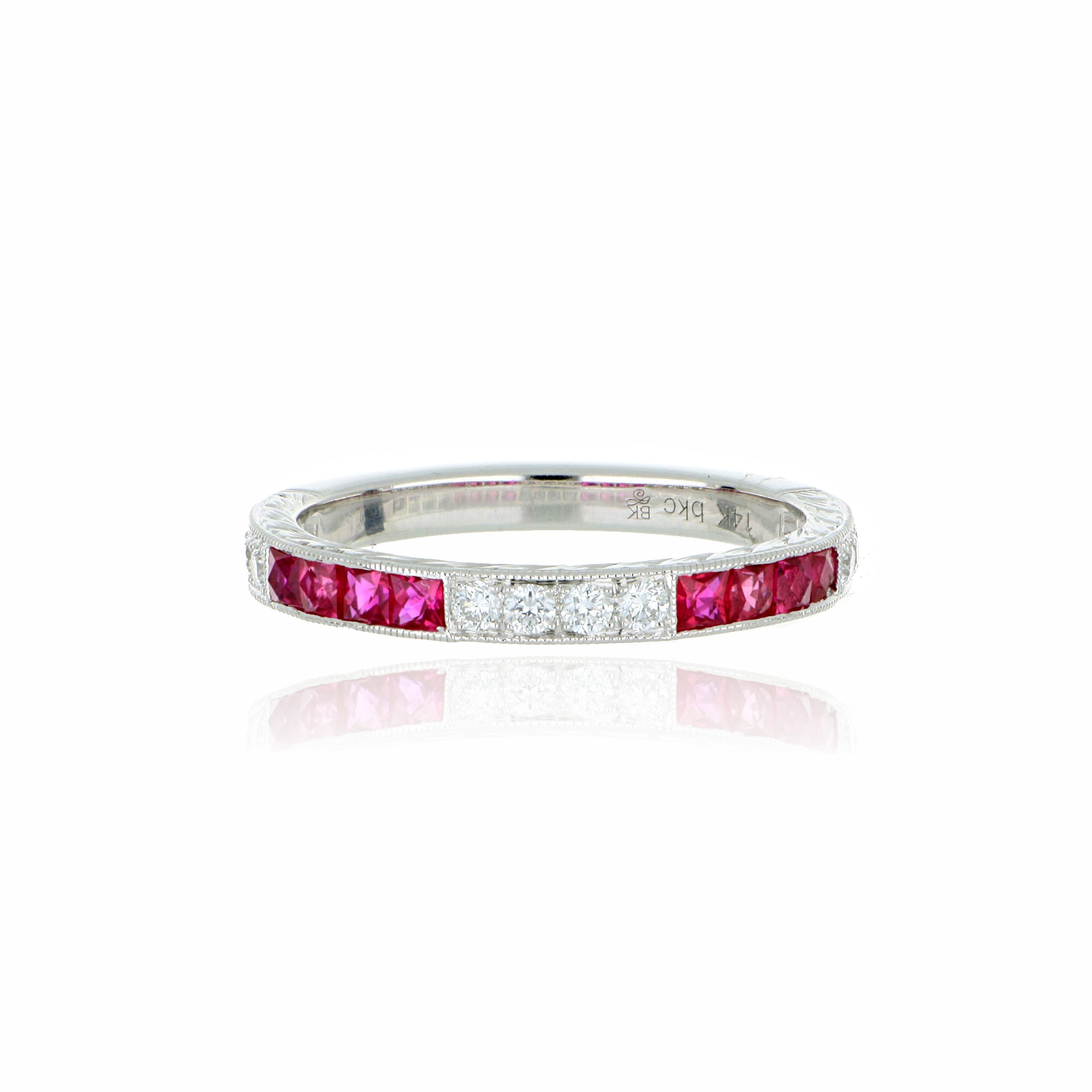 14k White Gold Ruby and Diamond Band - Charles Koll Jewelers