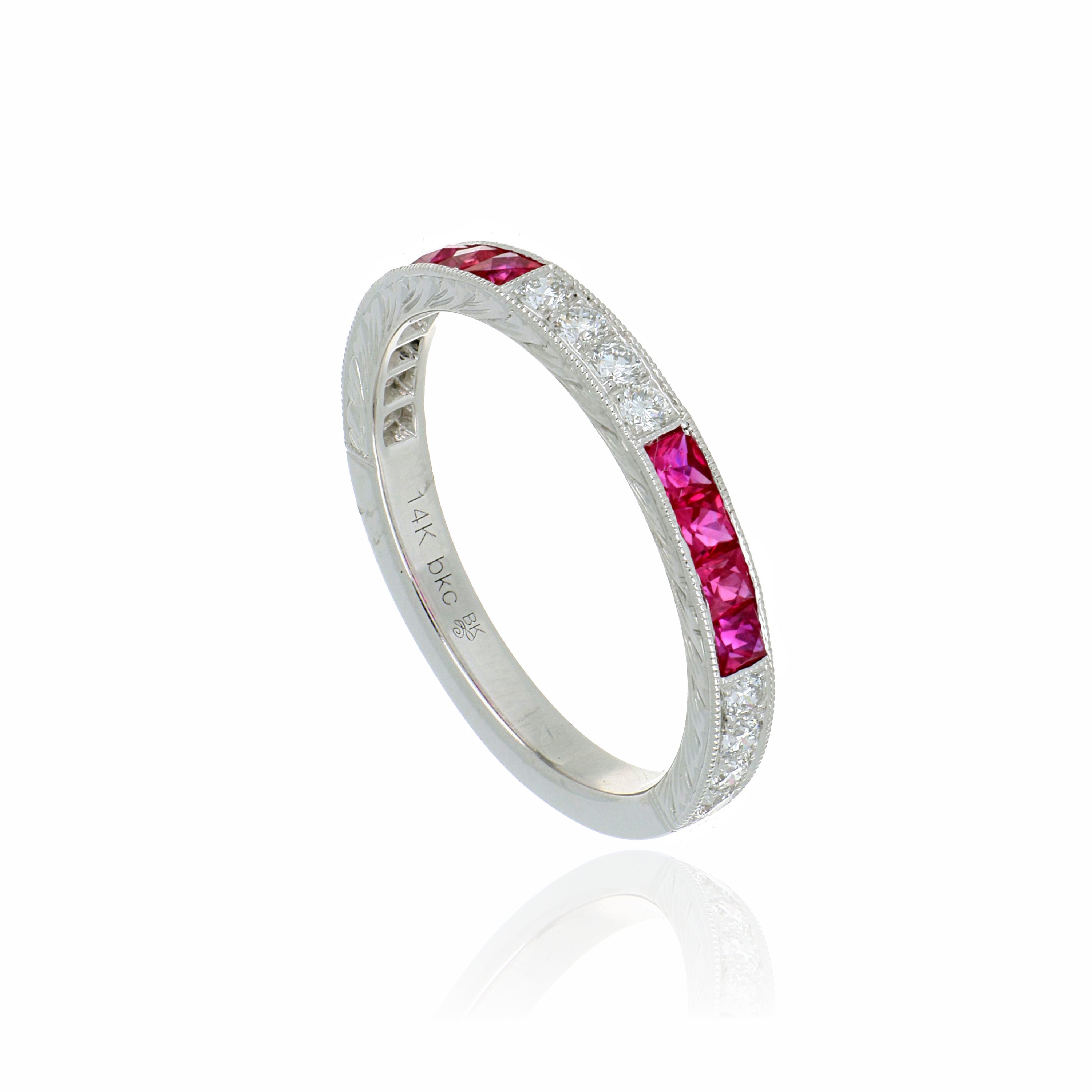 14k White Gold Ruby and Diamond Band - Charles Koll Jewelers