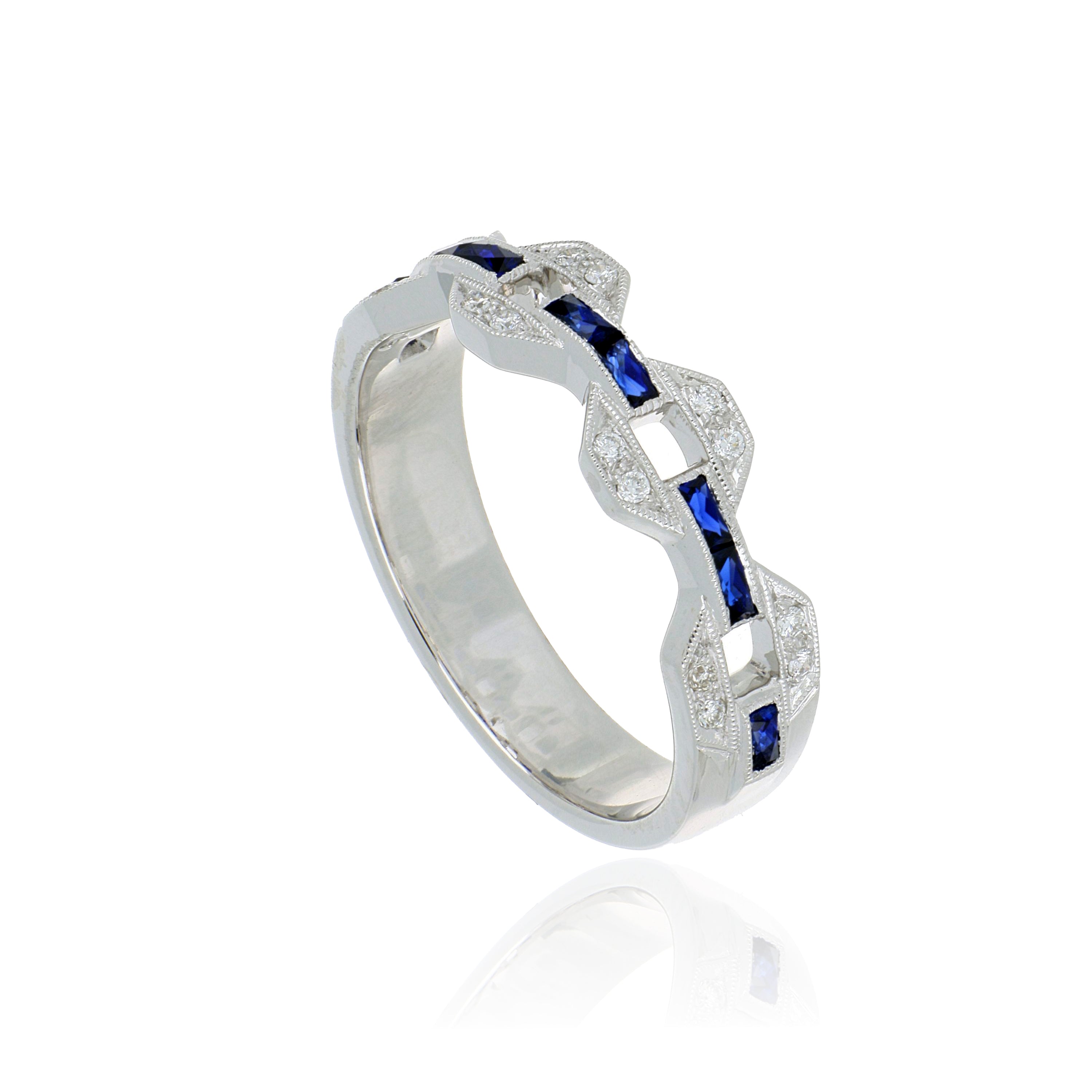 14k White Gold Sapphire and Diamond Anniversary Ring - Charles Koll Jewelers