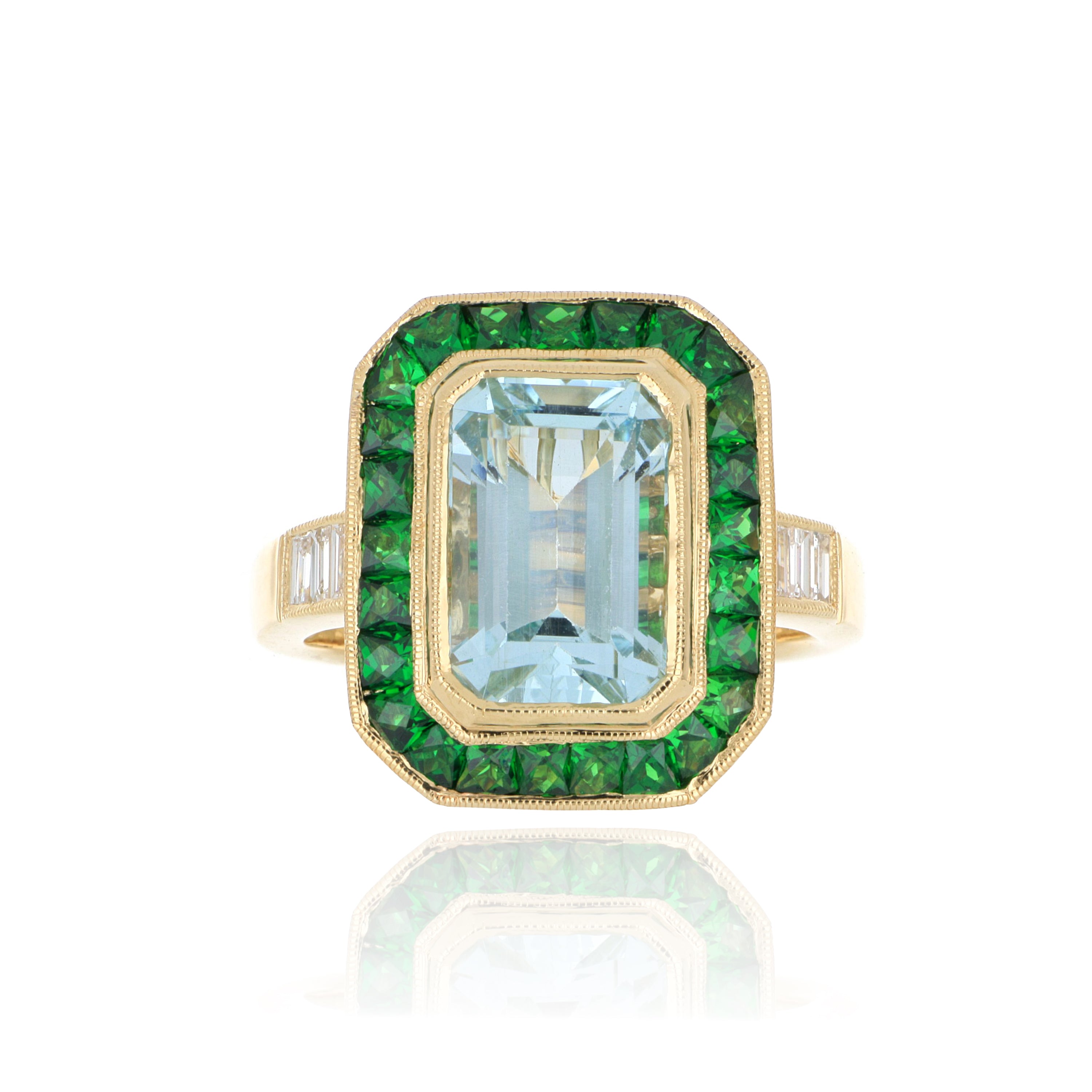 18k Yellow Gold Aquamarine, Garnet and Diamond Ring - Charles Koll Jewelers