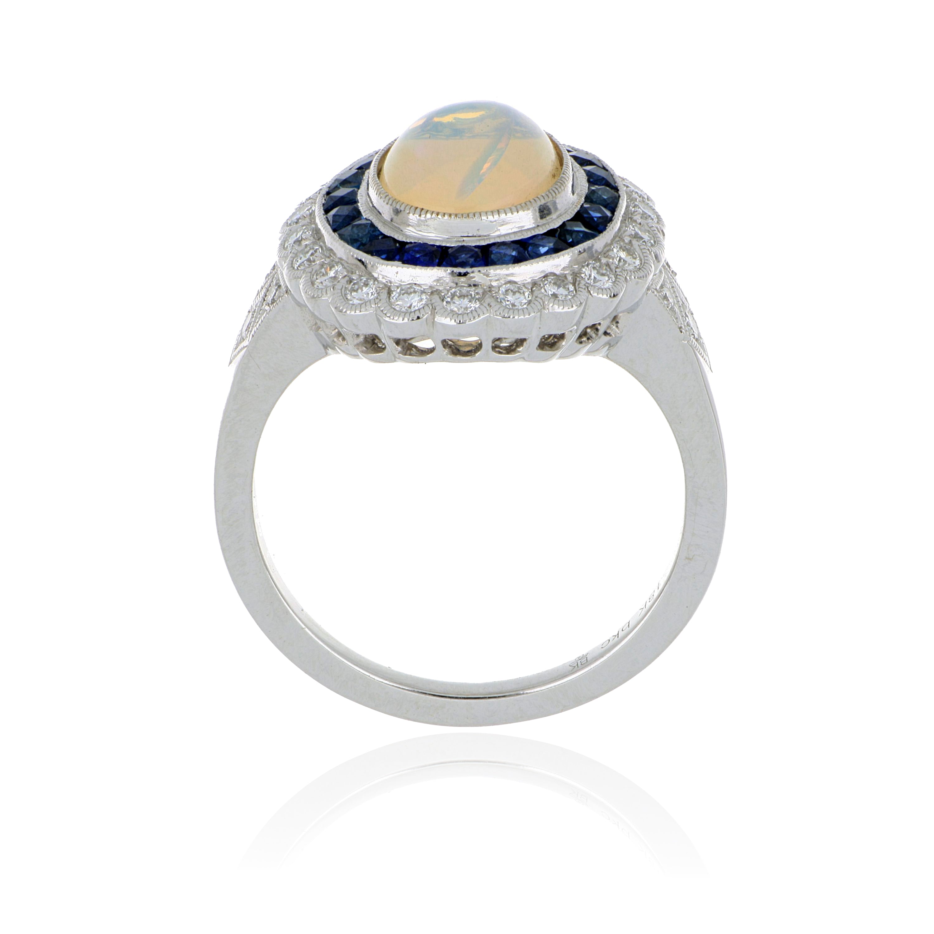 18k White Gold Opal, Sapphire and Diamond Ring - Charles Koll Jewelers