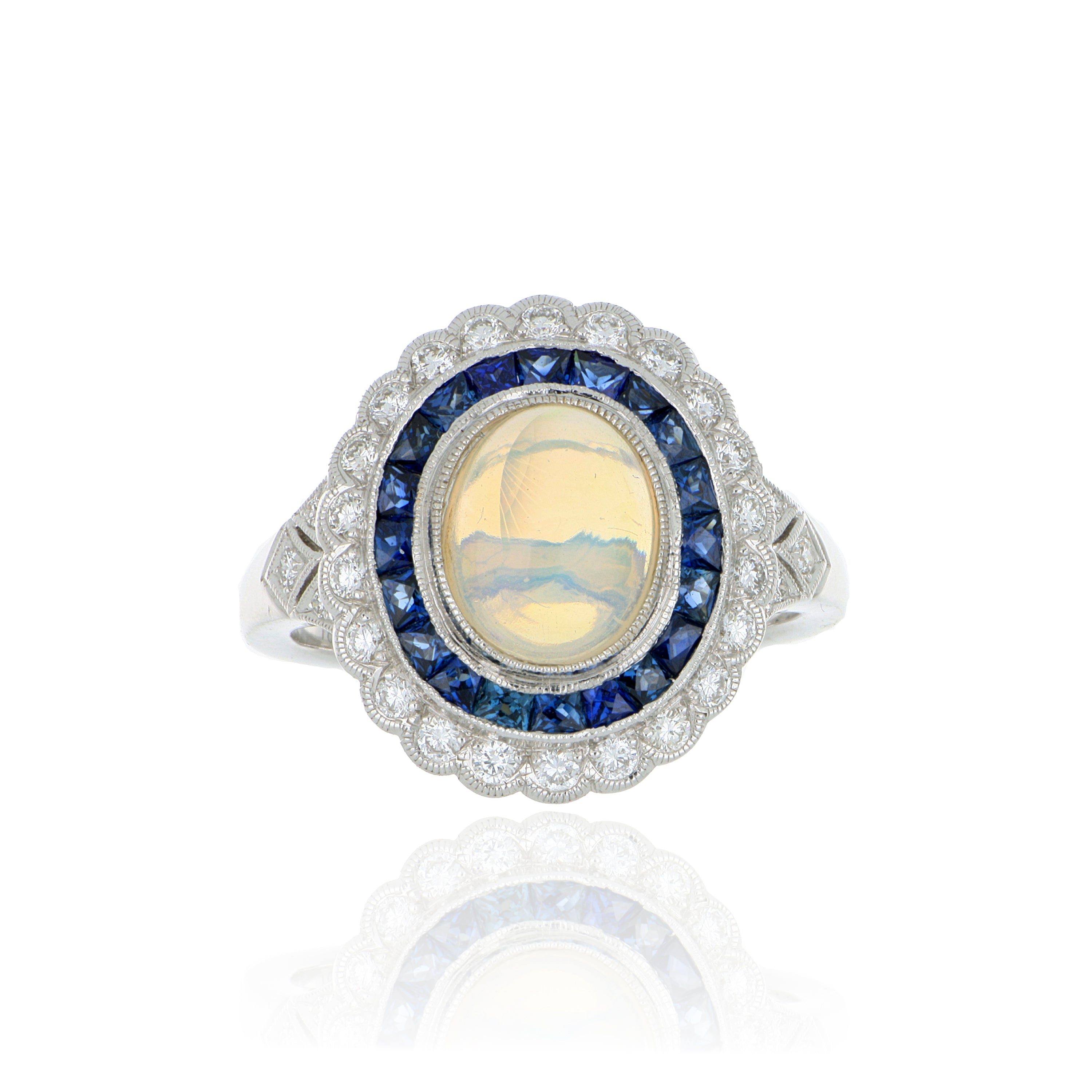 18k White Gold Opal, Sapphire and Diamond Ring - Charles Koll Jewelers