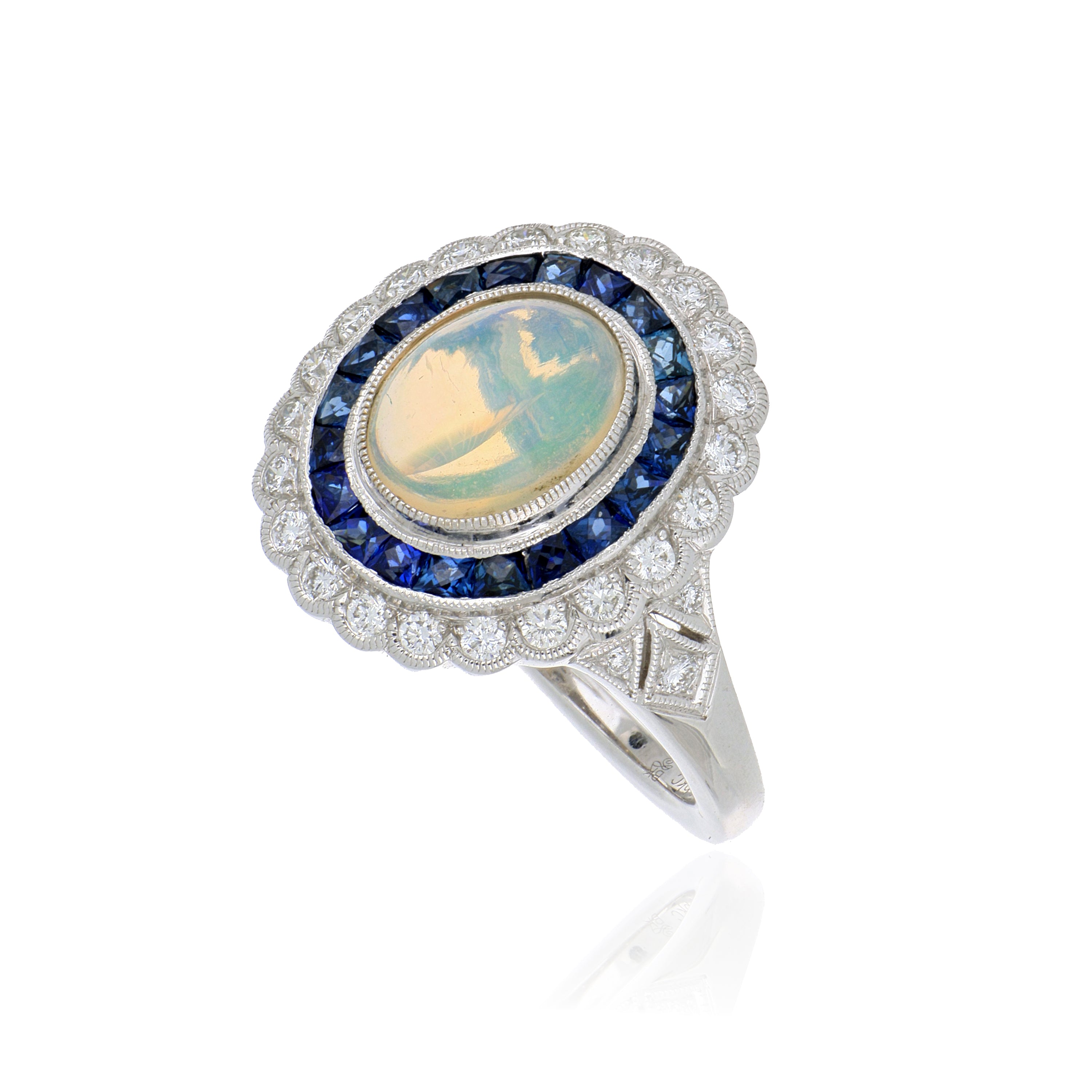 18k White Gold Opal, Sapphire and Diamond Ring - Charles Koll Jewelers
