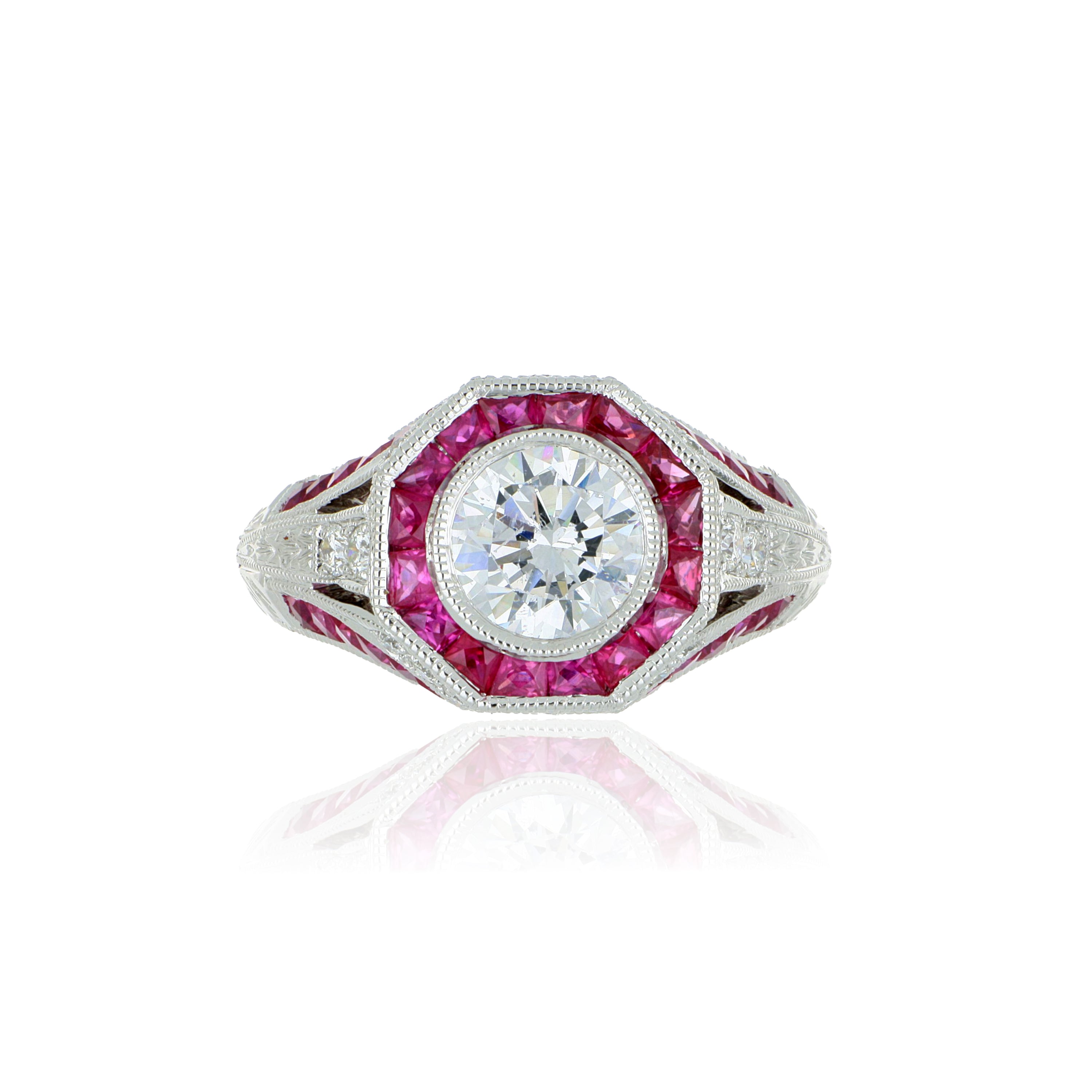 14k White Gold Diamond and Ruby Accented Semi Mount - Charles Koll Jewelers