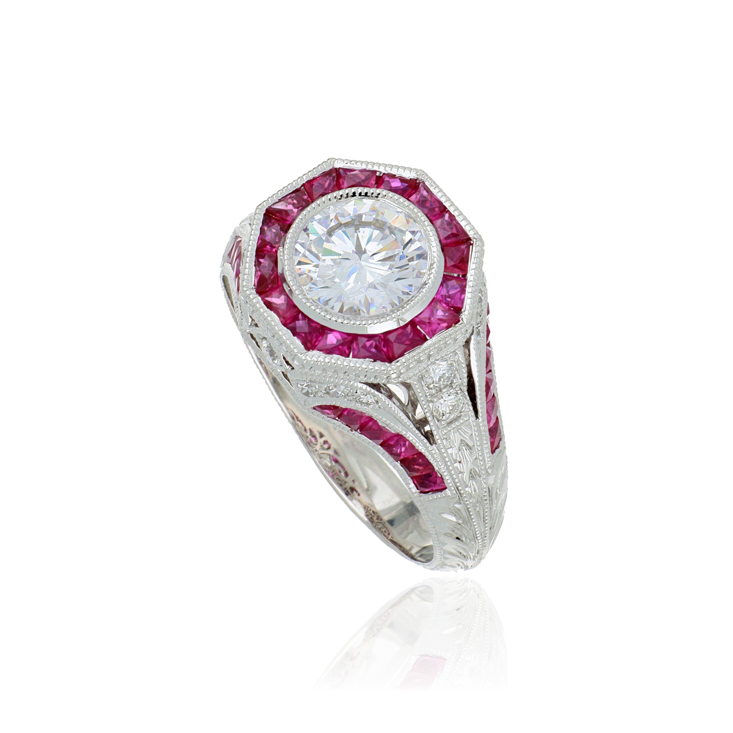 14k White Gold Diamond and Ruby Accented Semi Mount - Charles Koll Jewelers