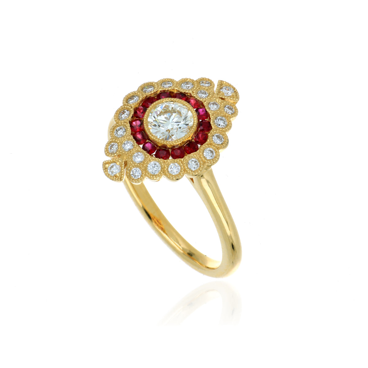 18k Yellow Gold Ruby and Diamond Ring