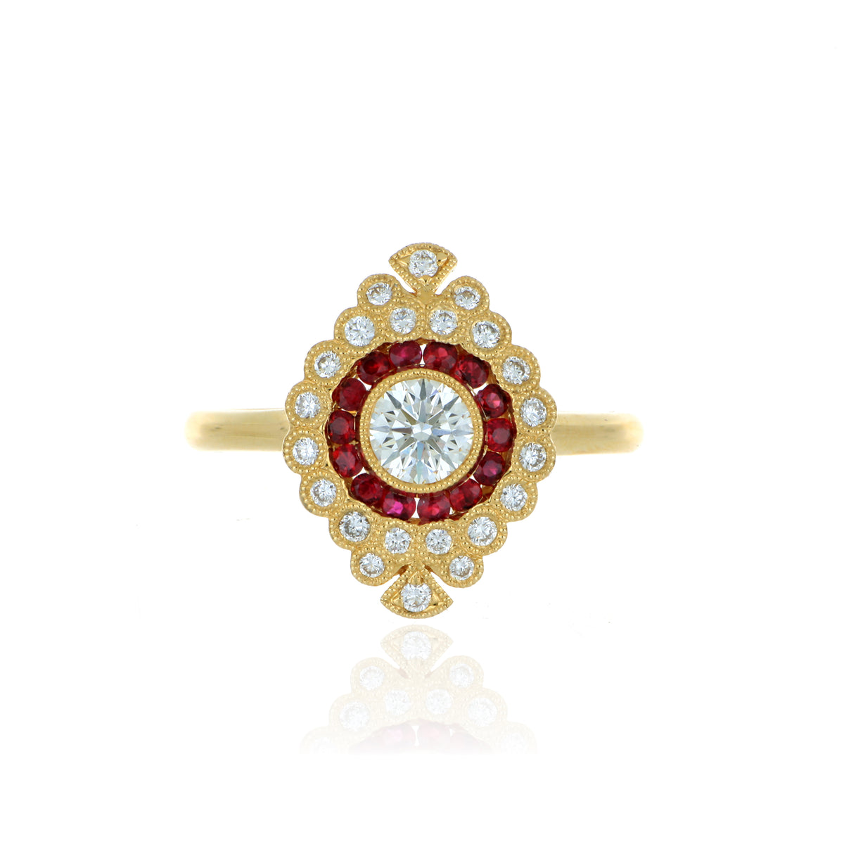 18k Yellow Gold Ruby and Diamond Ring