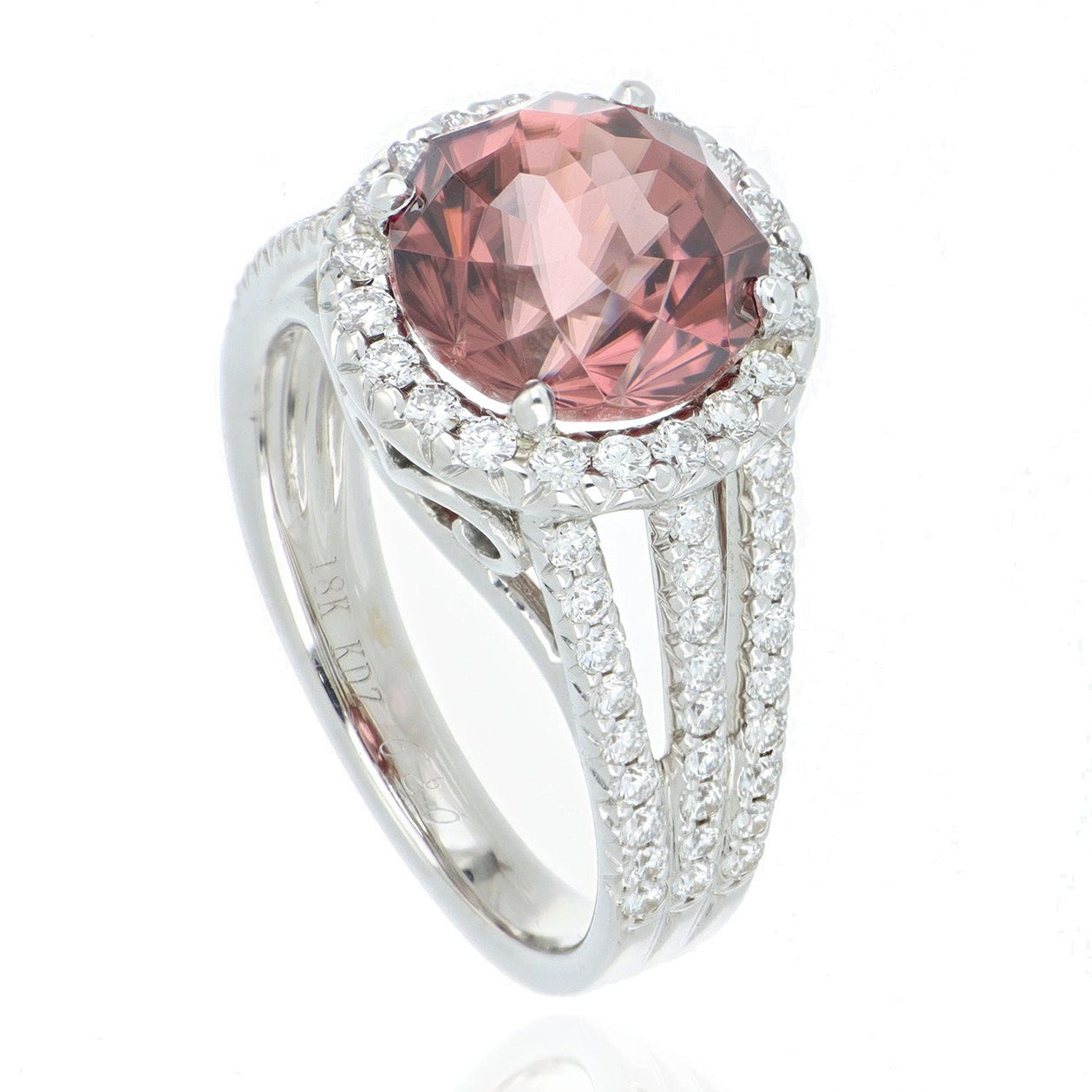 18k White Gold Pink Zircon and Diamond Ring