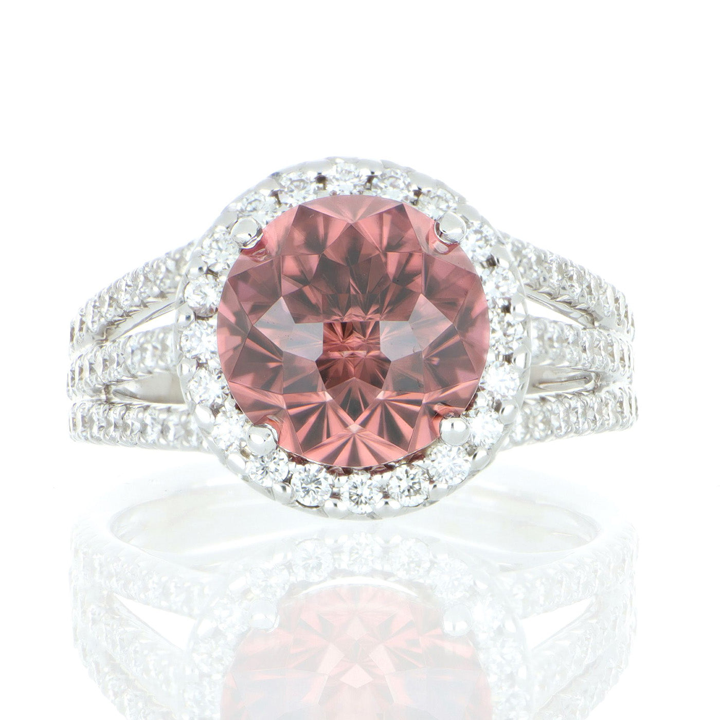 18k White Gold Pink Zircon and Diamond Ring