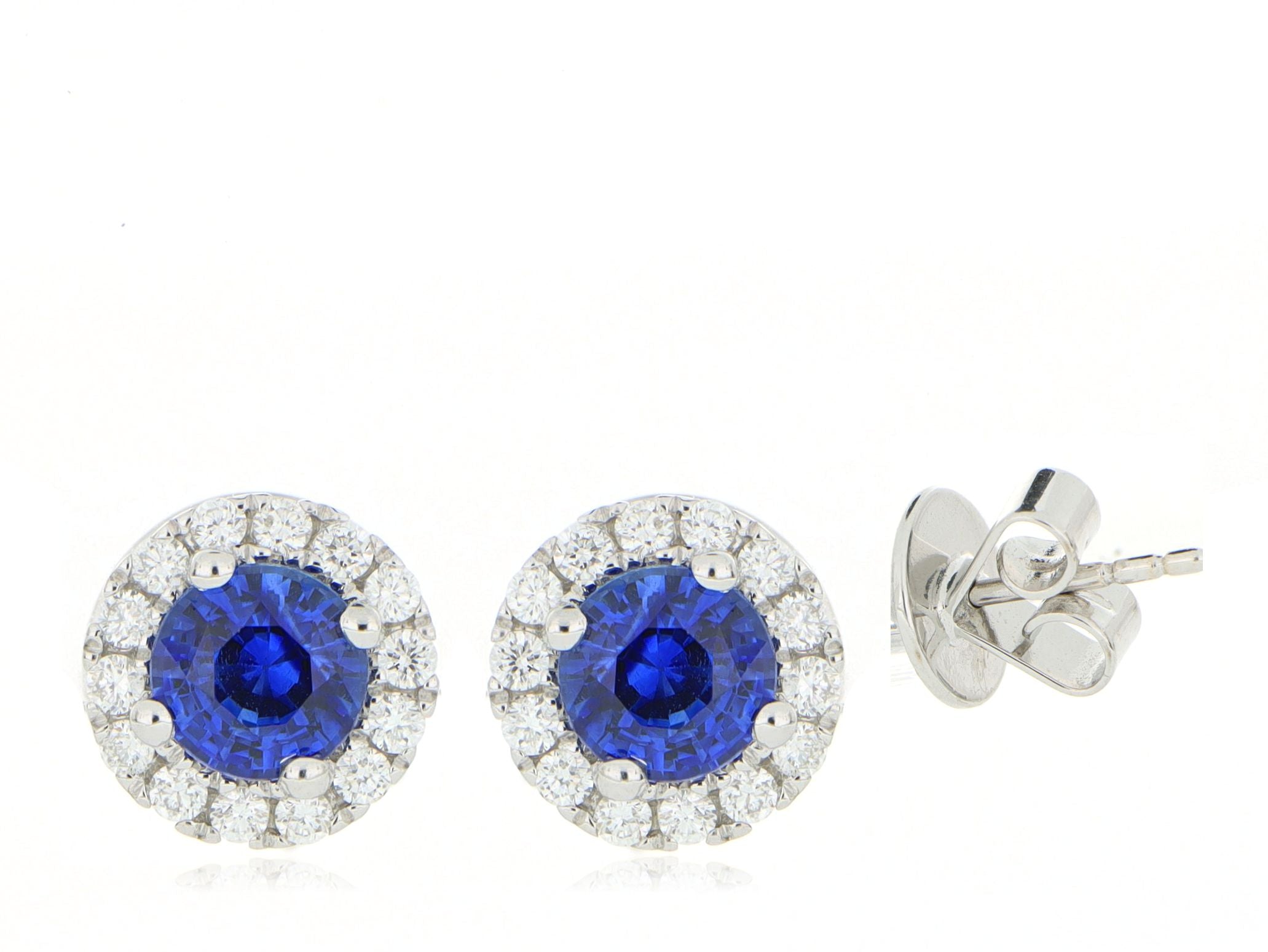 18k White Gold Blue Sapphire and Diamond Stud Earrings