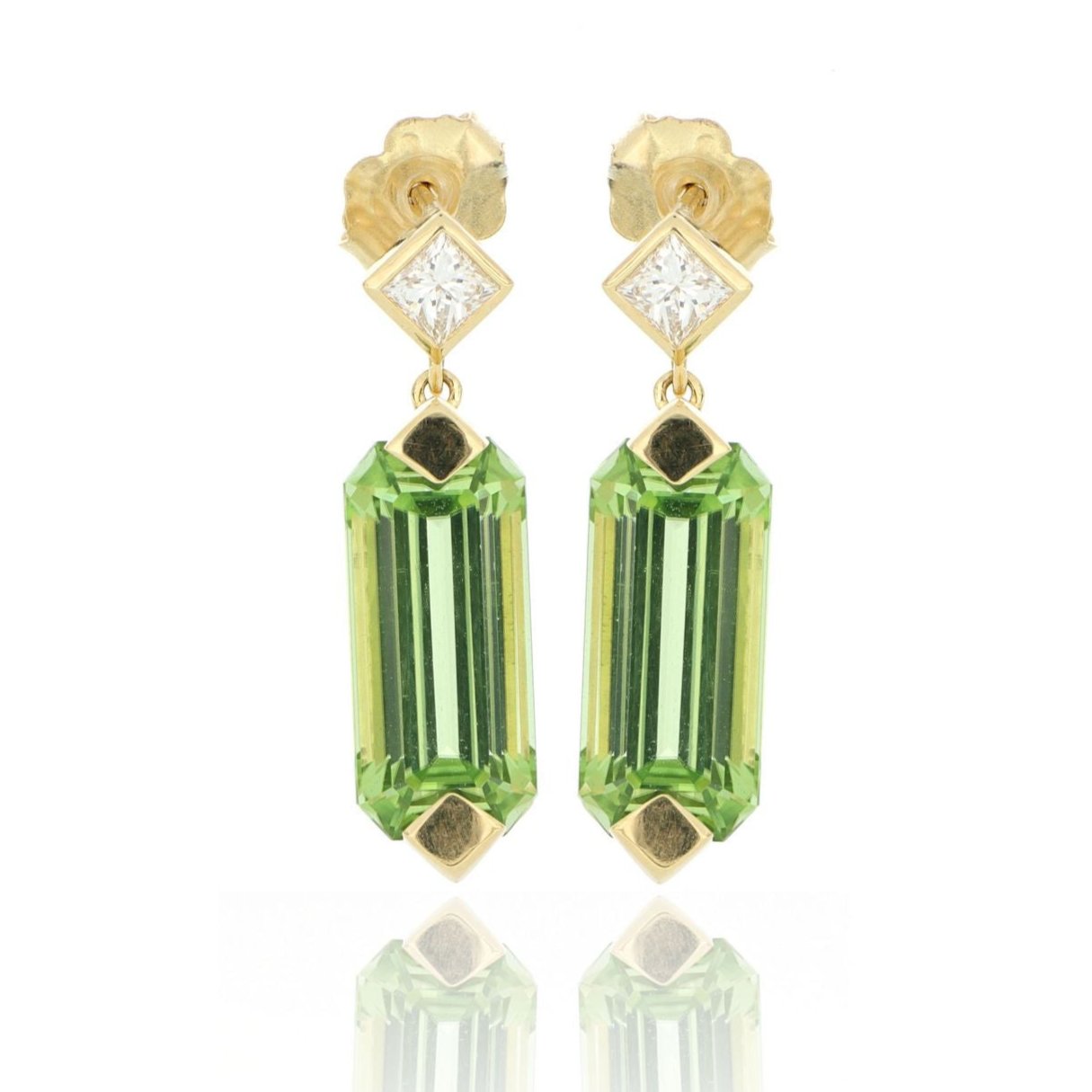 18k Yellow Gold Peridot and Diamond Drop Earrings