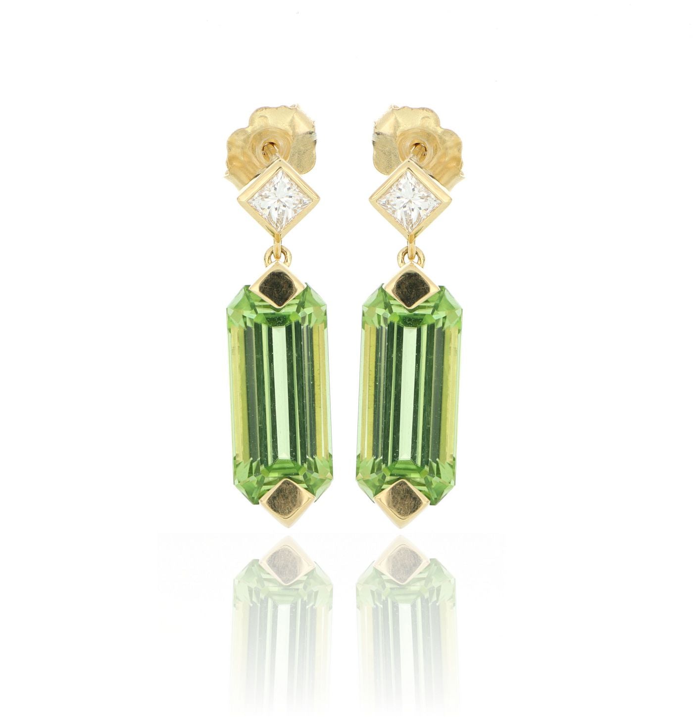 18k Yellow Gold Peridot and Diamond Drop Earrings