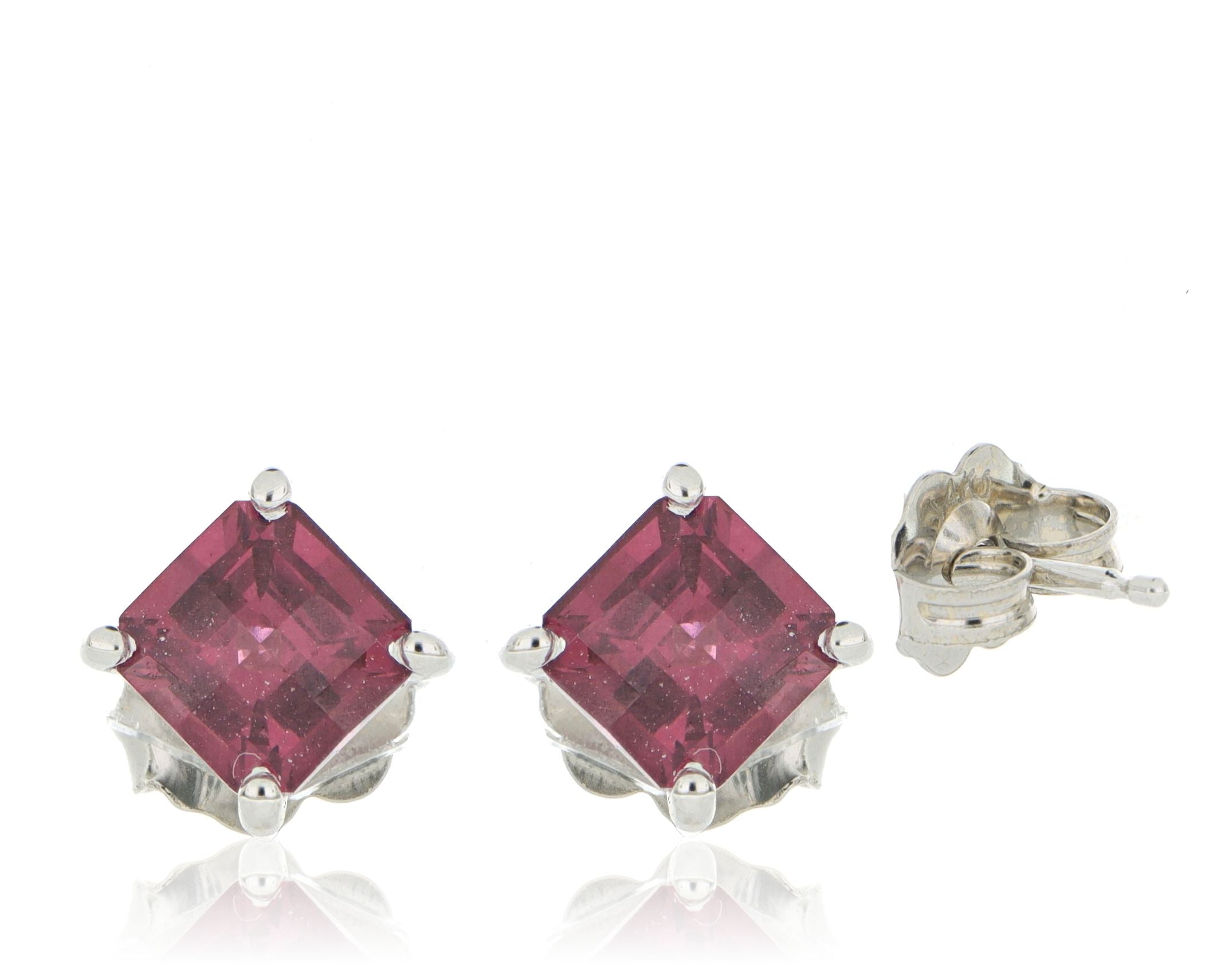 14k White Gold Square Rhodolite Garnet Studs - Charles Koll Jewelers