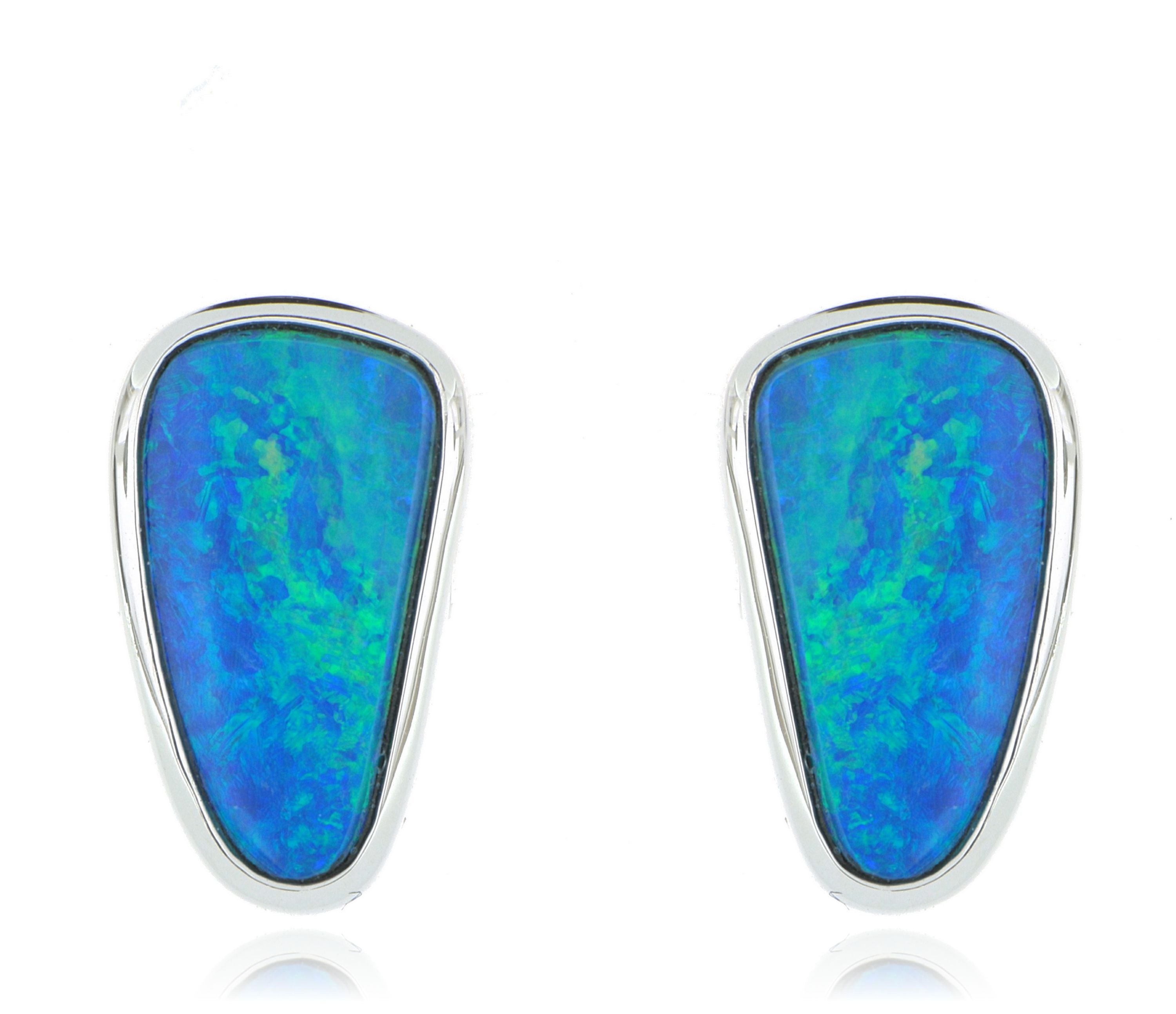 14k White Gold Bezel Set Freeform Opal Studs - Charles Koll Jewelers