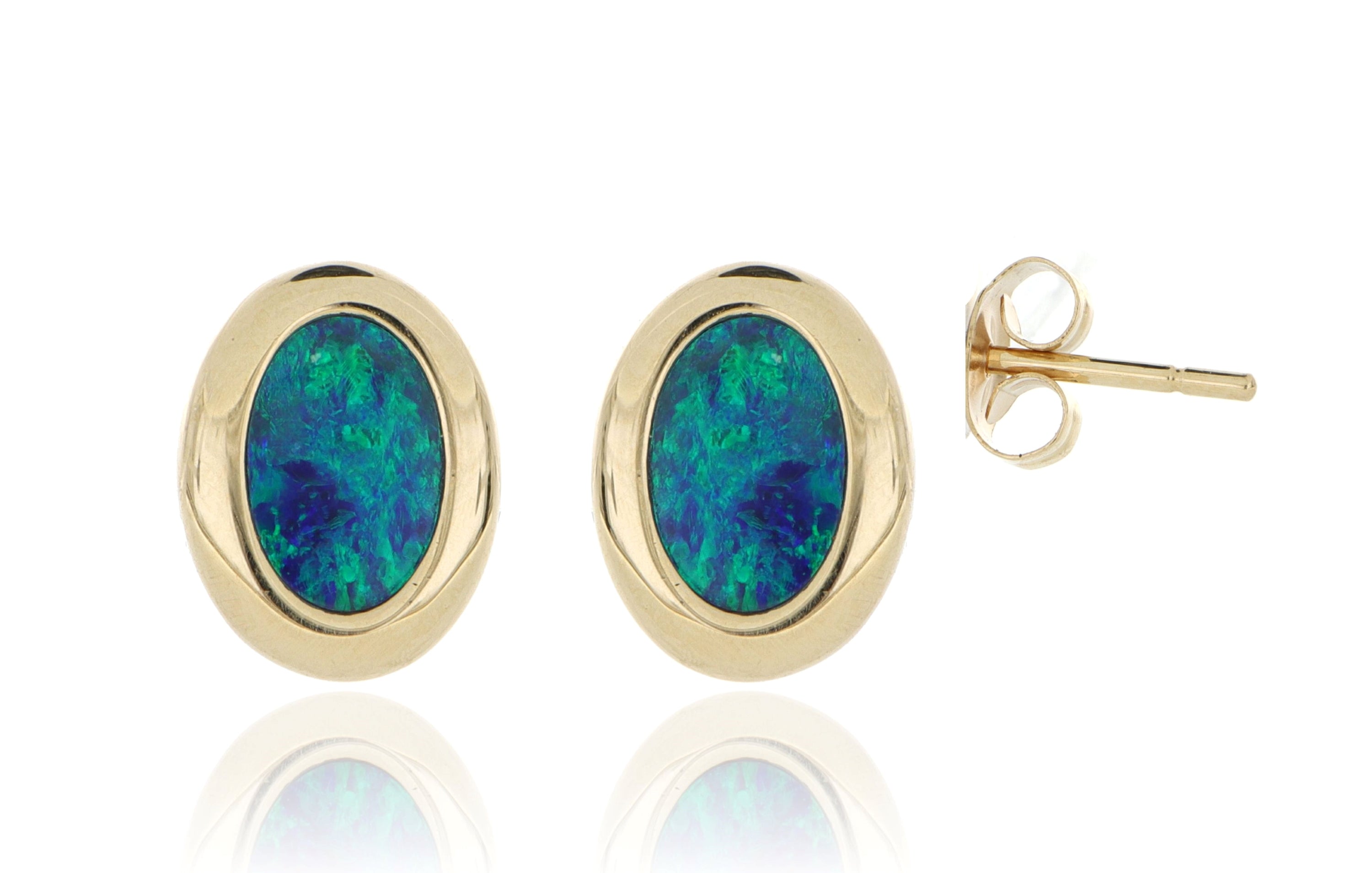 14k Yellow Gold Bezel Set Australian Opal Studs - Charles Koll Jewelers