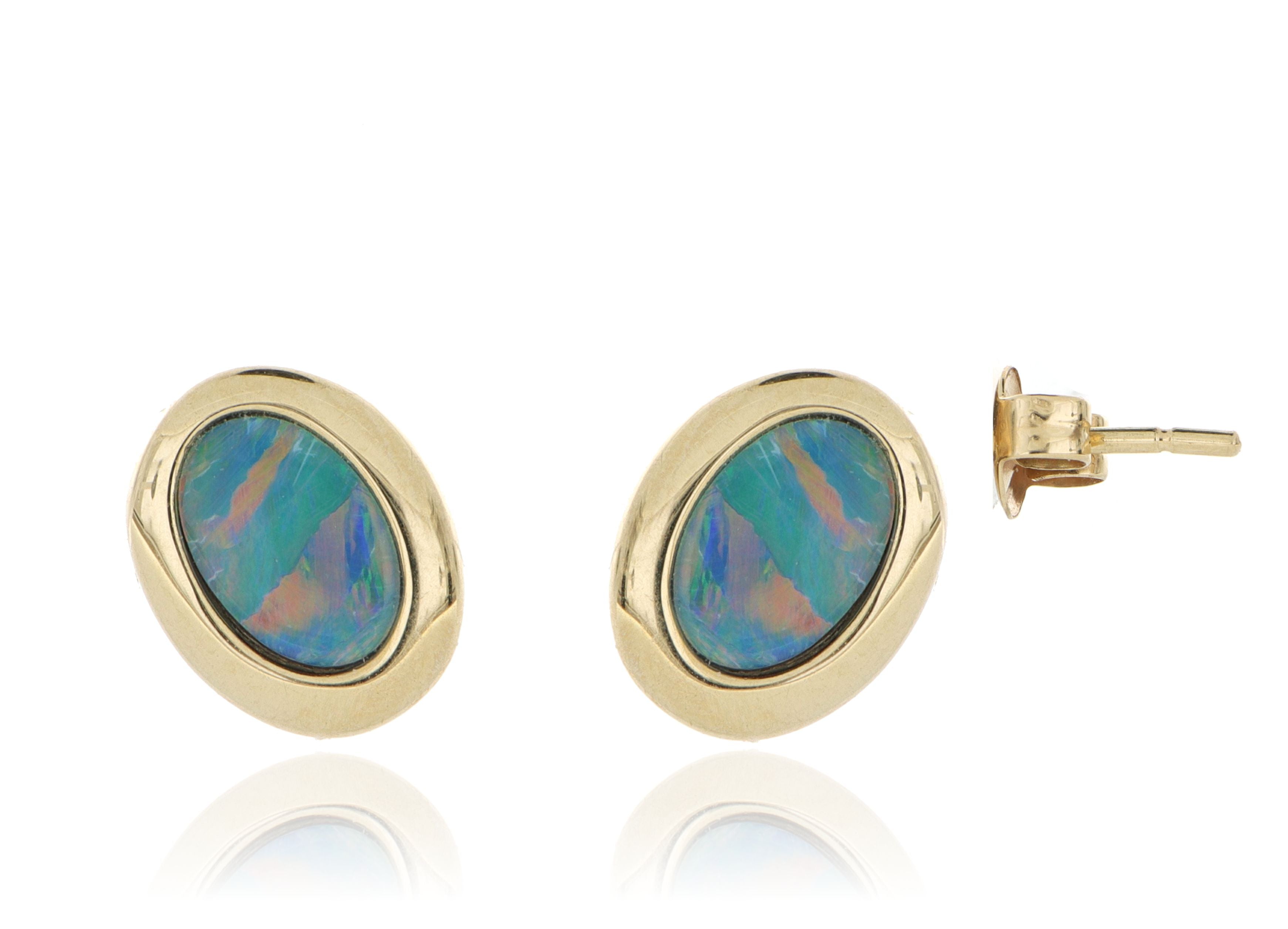 14k Yellow Gold Bezel Set Oval Opal Studs - Charles Koll Jewelers