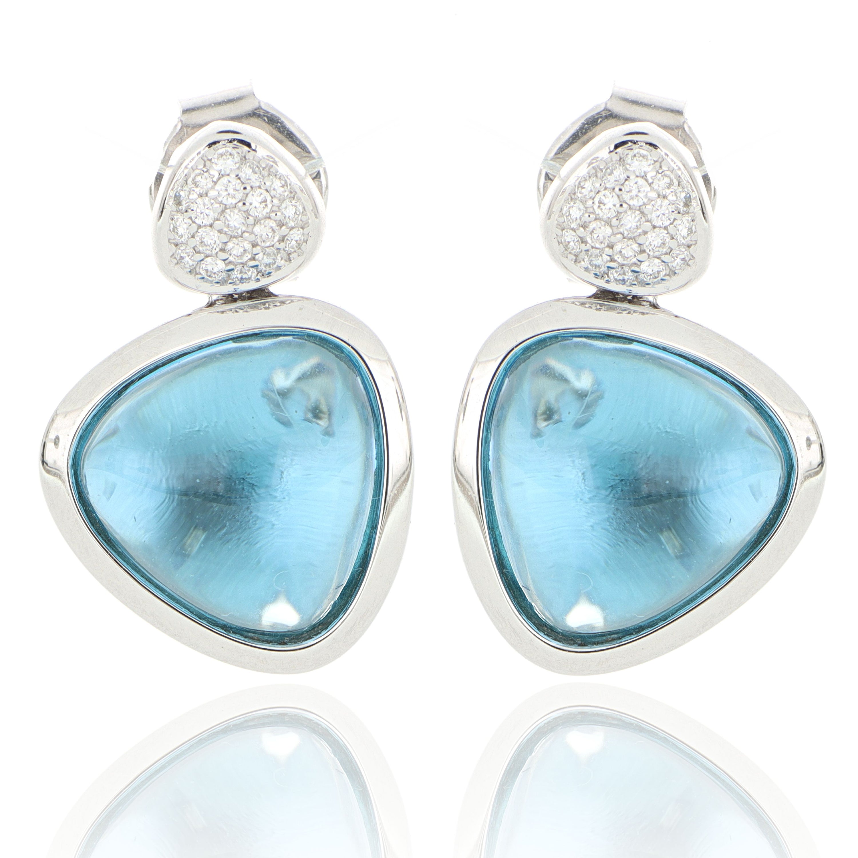 18k White Gold Blue Topaz and Diamond Earrings - Charles Koll Jewelers