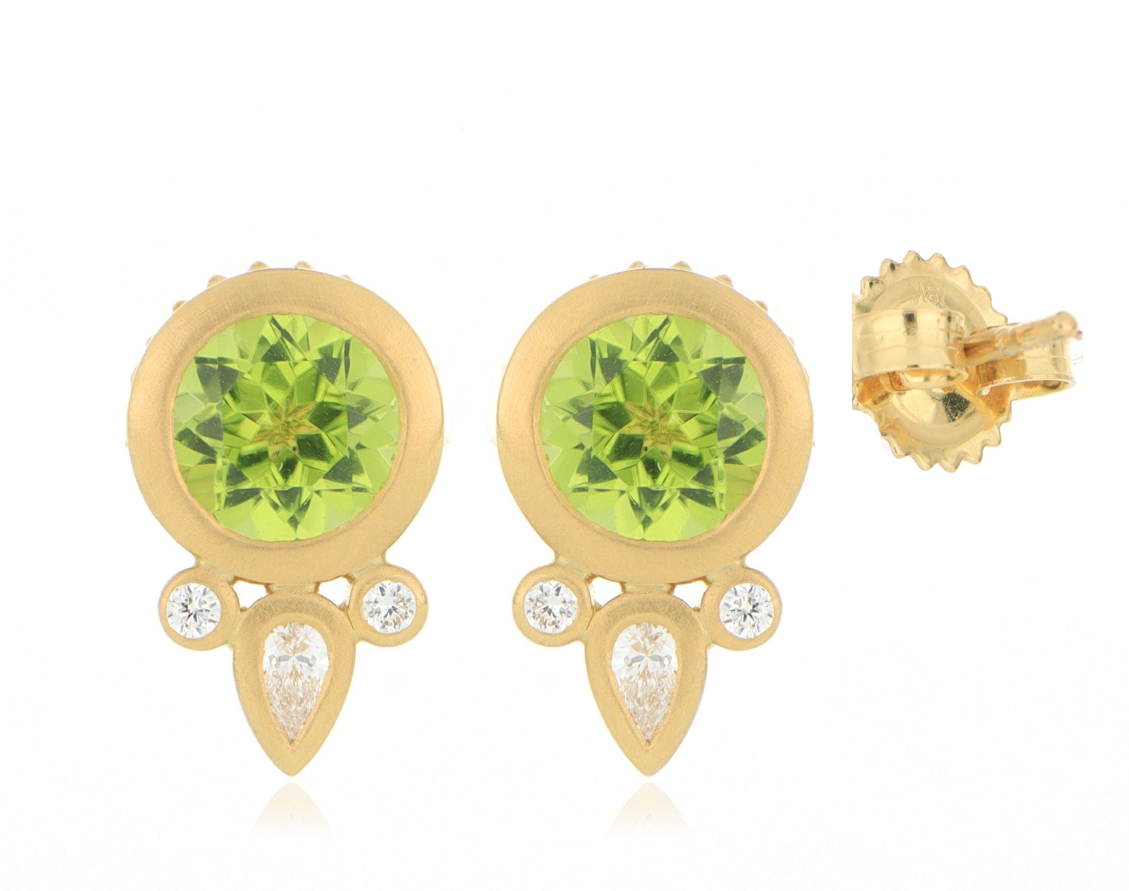 18k Yellow Gold Peridot and Diamond Accented Yum Drop Earrings