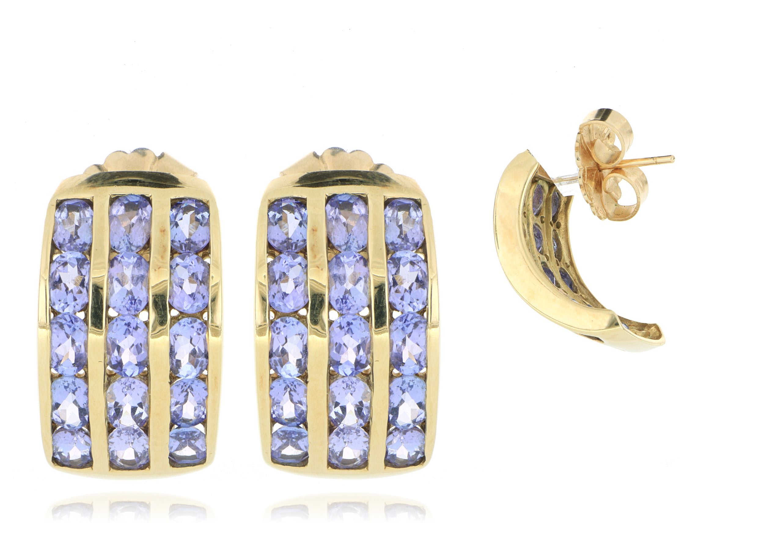 14k Yellow Gold 3 Row Tanzanite Huggies - Charles Koll Jewelers