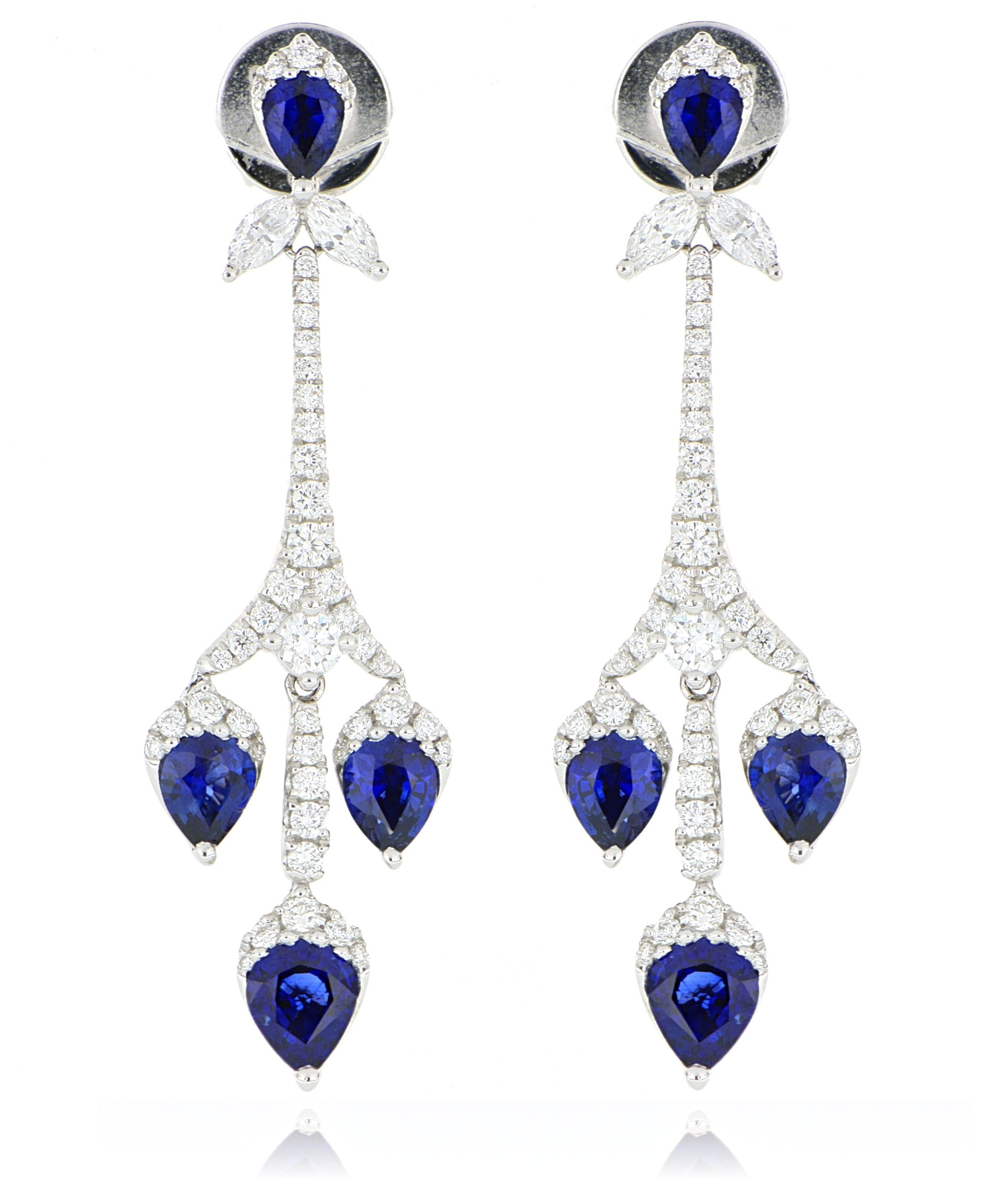 18k White Gold Diamond and Blue Sapphire Dangle Earrings - Charles Koll Jewelers