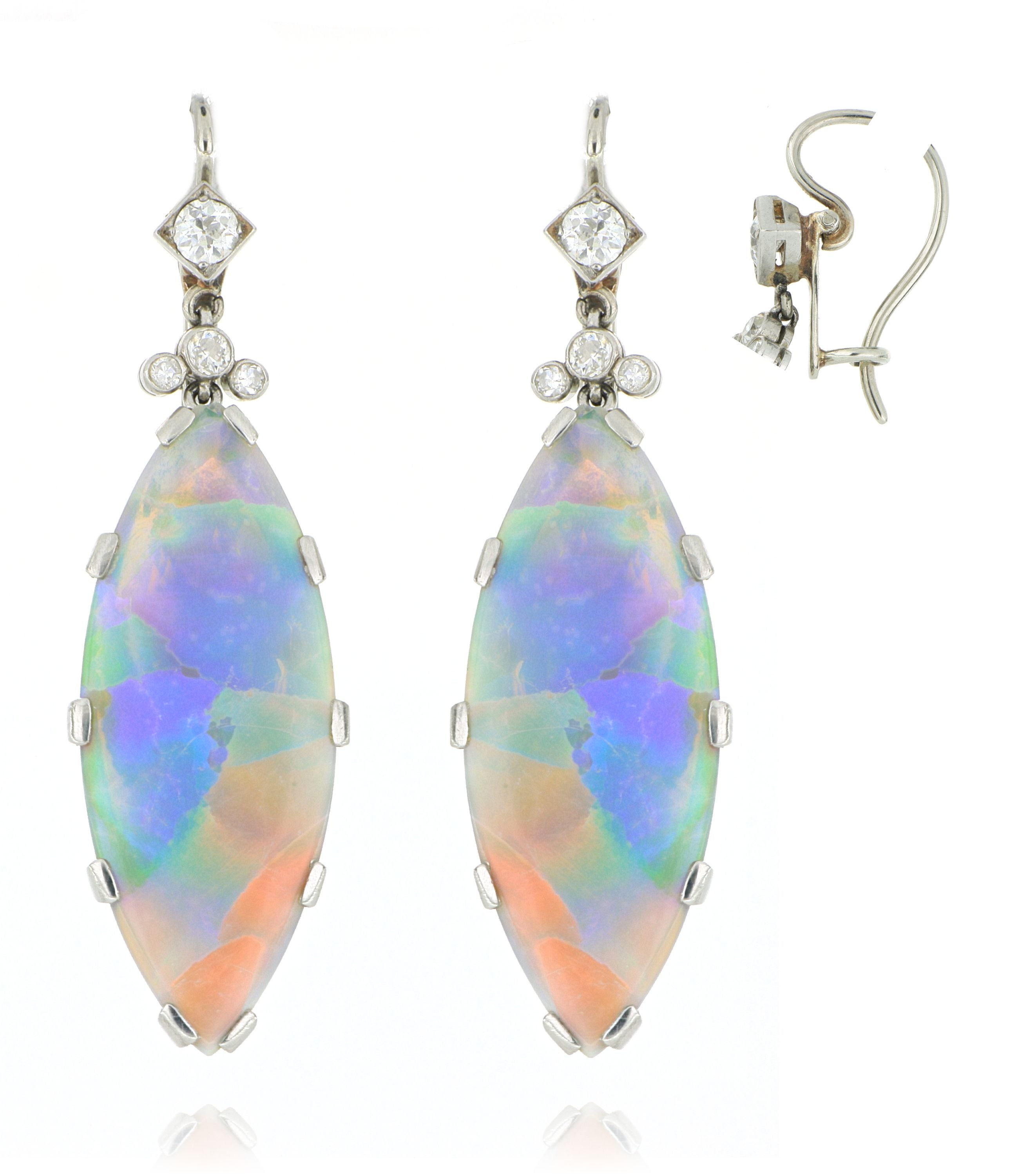 Platinum Grey Opal and Diamond Drop Earrings