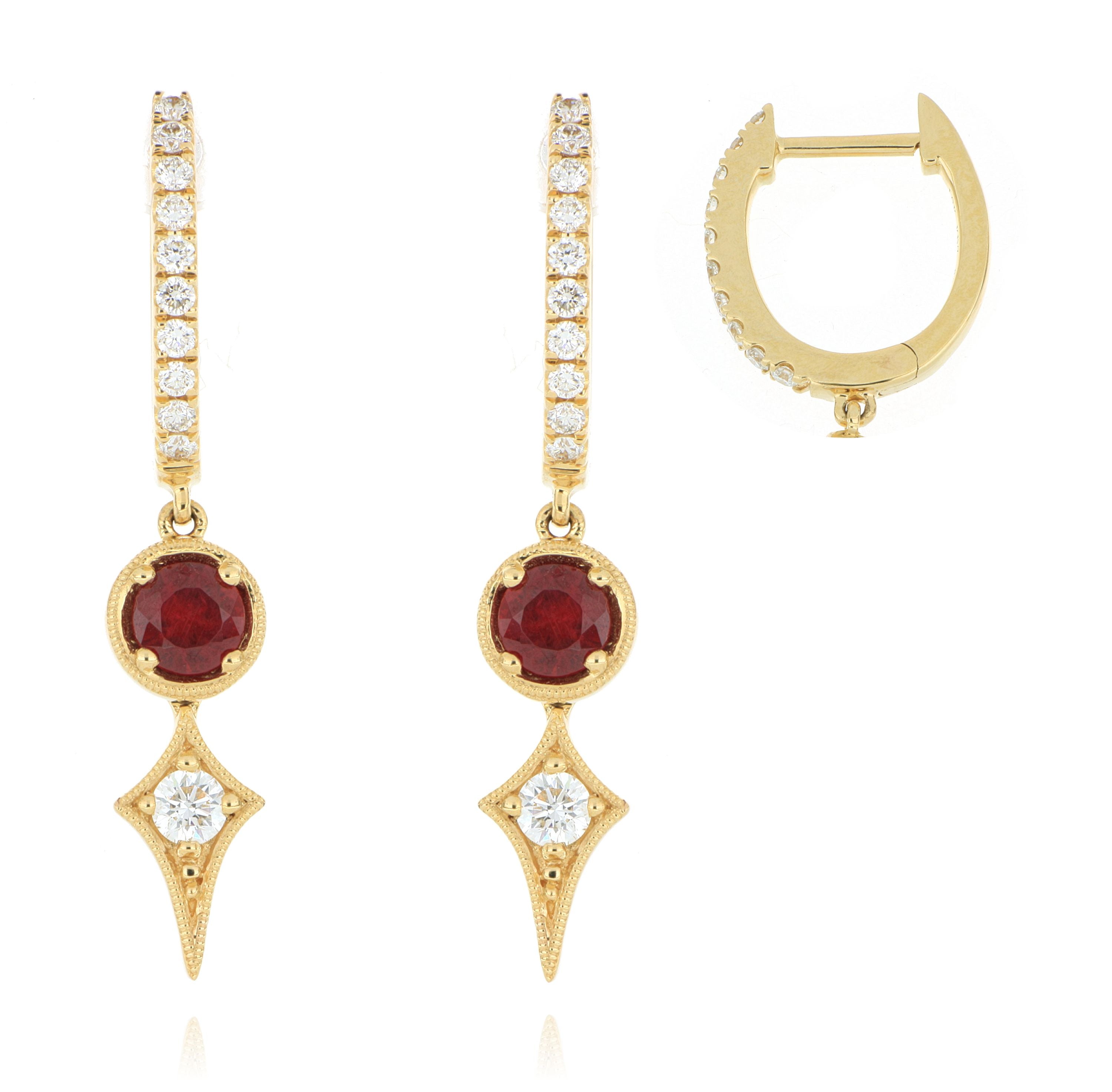 18k Yellow Gold Ruby and Diamond Drop Earrings - Charles Koll Jewelers