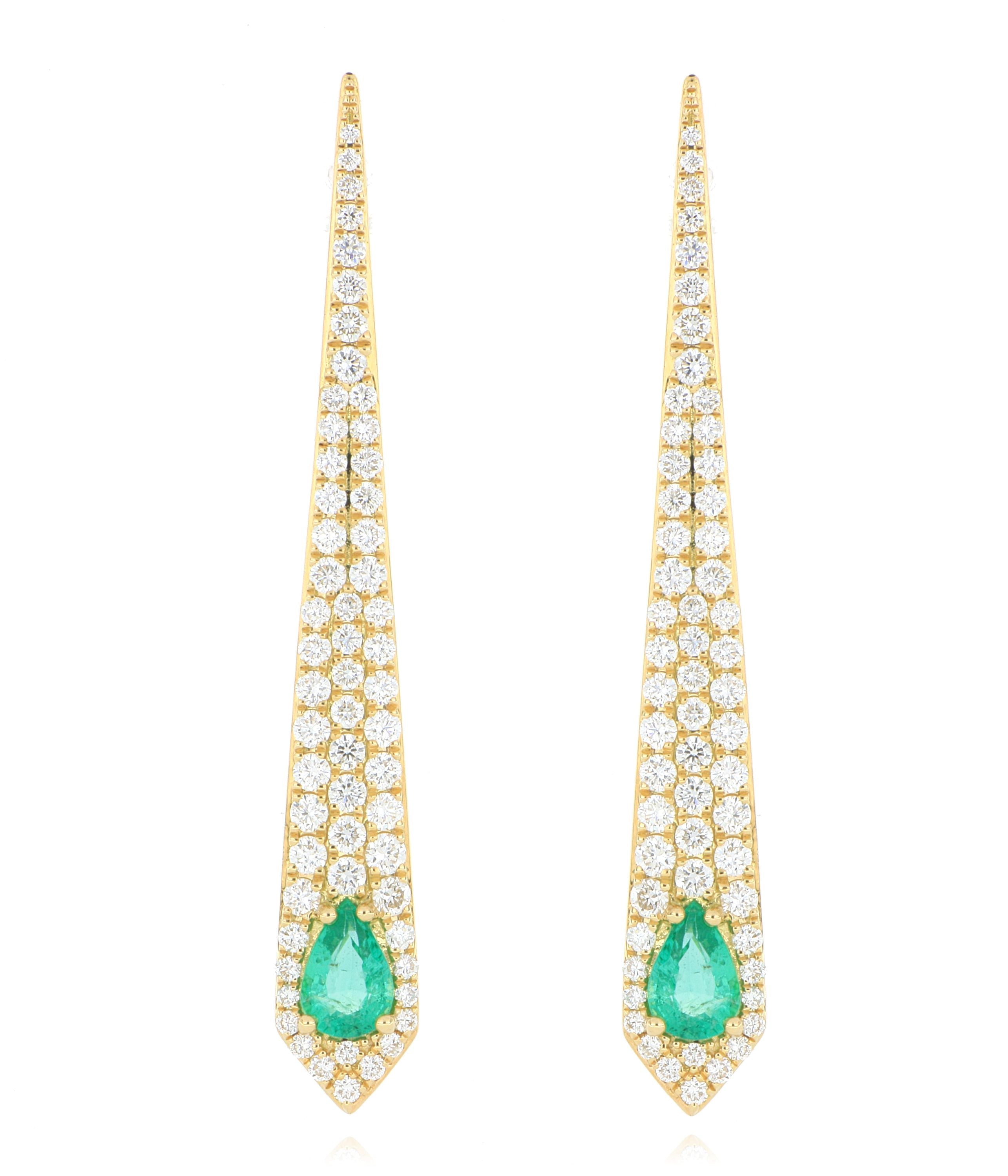 18k Yellow Gold Emerald and Diamond Earrings - Charles Koll Jewelers