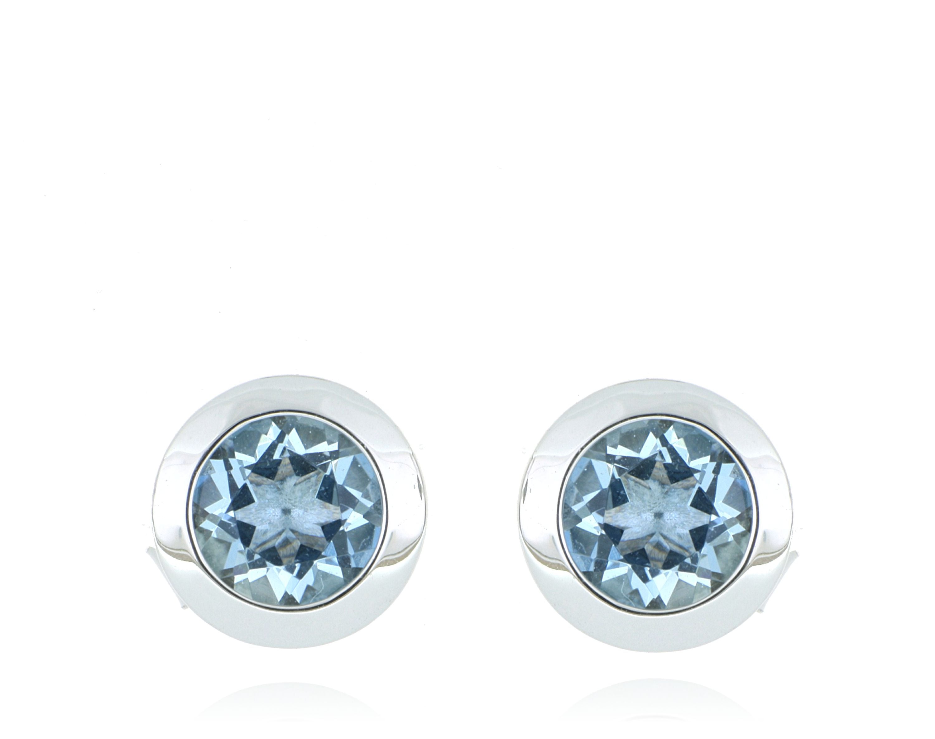 18k White Gold Bezel Set Aquamarine Studs