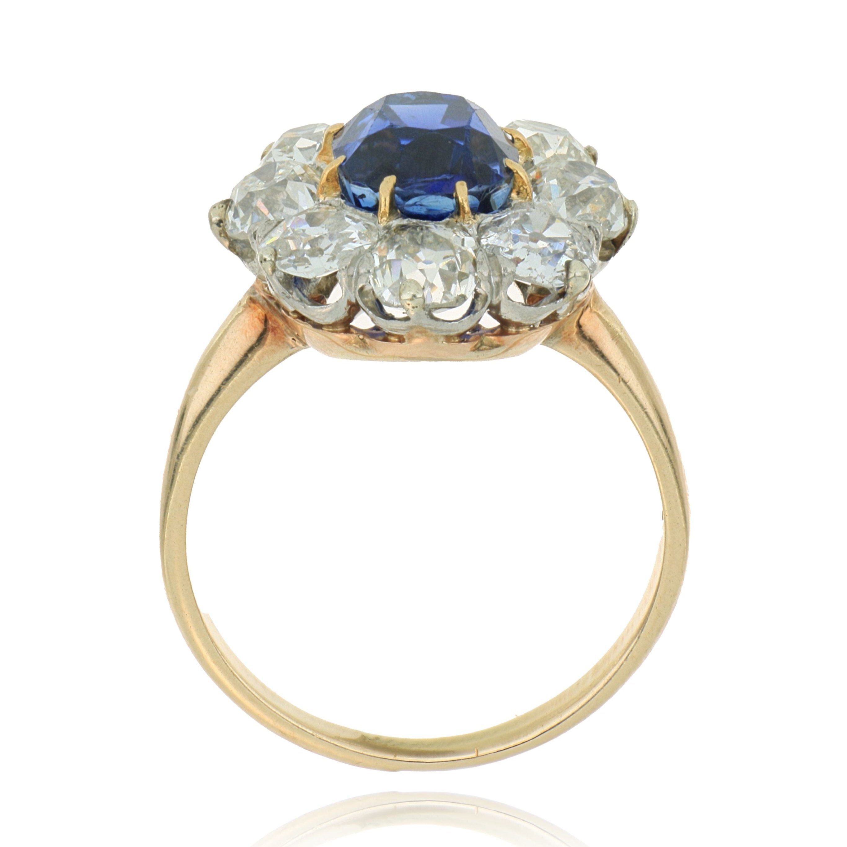 14k + 12k Yellow and White Gold Blue Sapphire and Diamond Ring