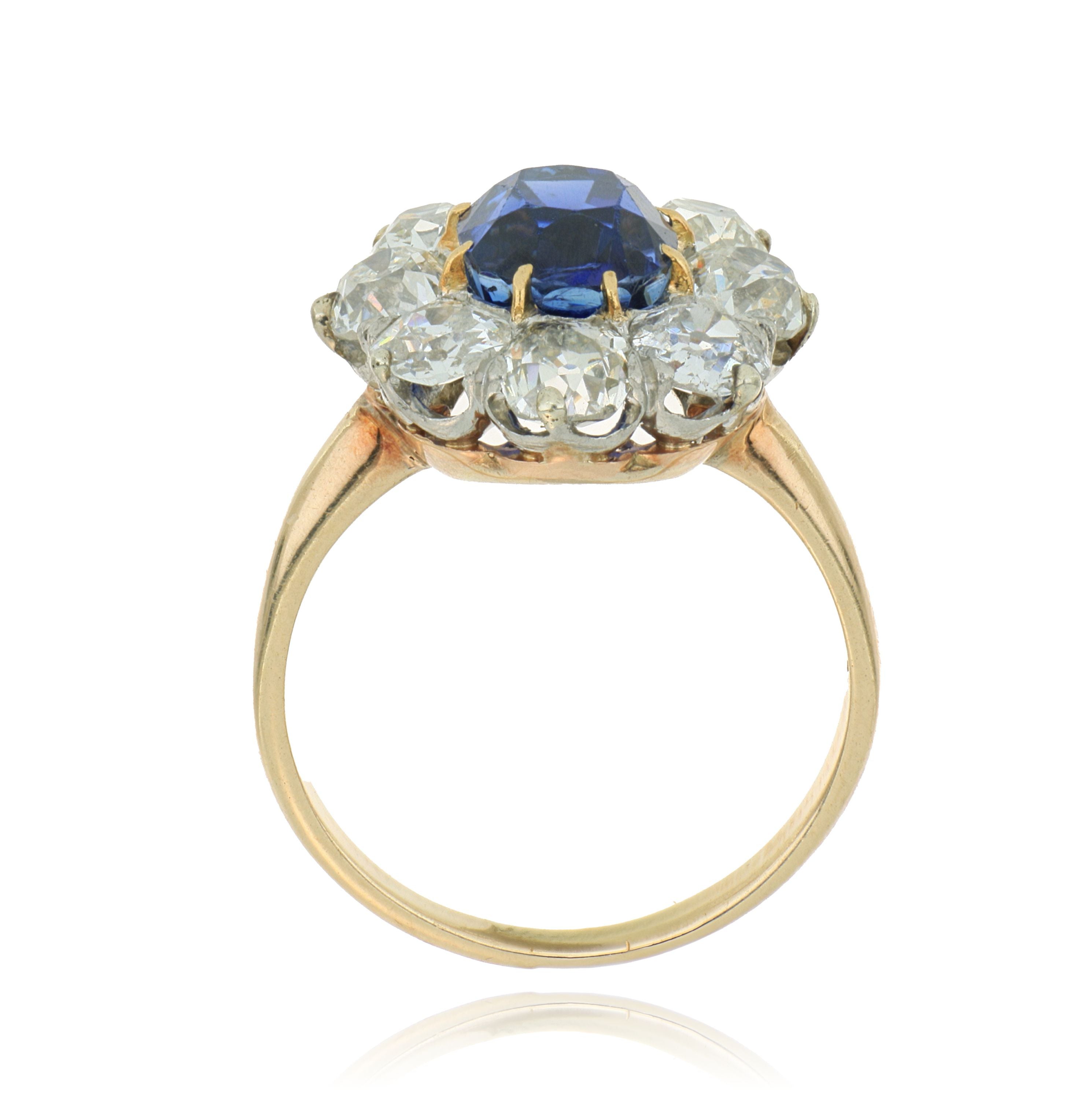 14k + 12k Yellow and White Gold Blue Sapphire and Diamond Ring