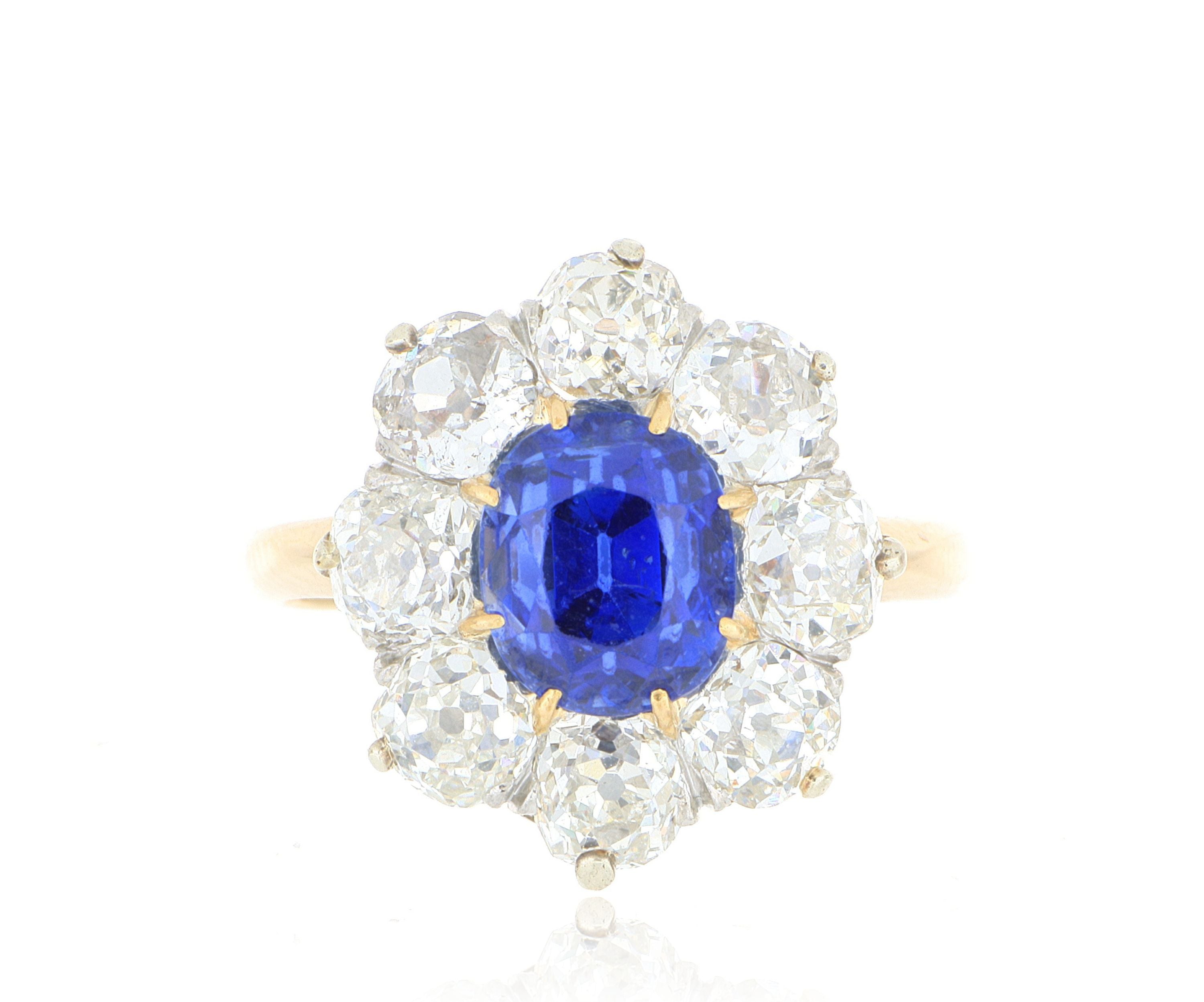 14k + 12k Yellow and White Gold Blue Sapphire and Diamond Ring