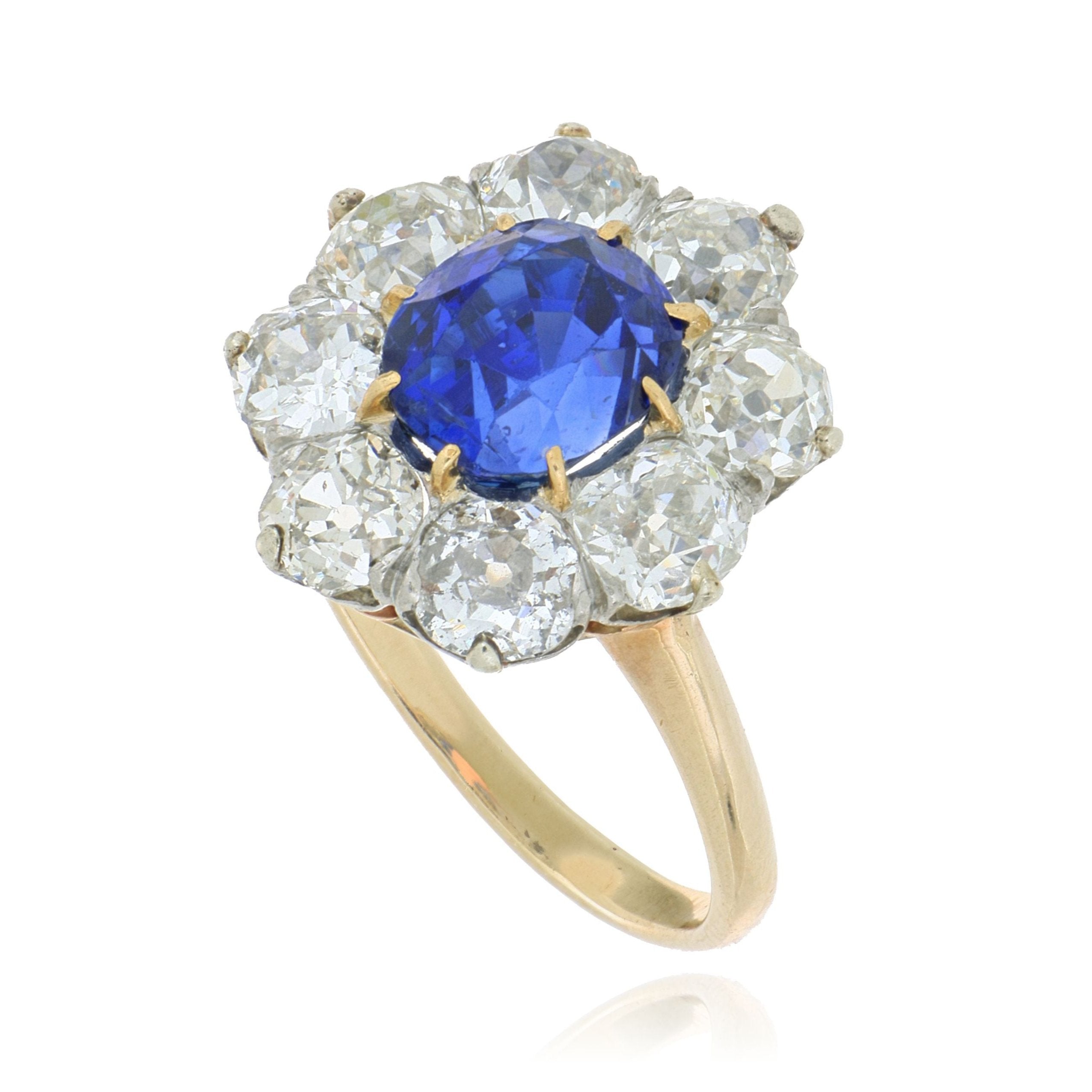 14k + 12k Yellow and White Gold Blue Sapphire and Diamond Ring