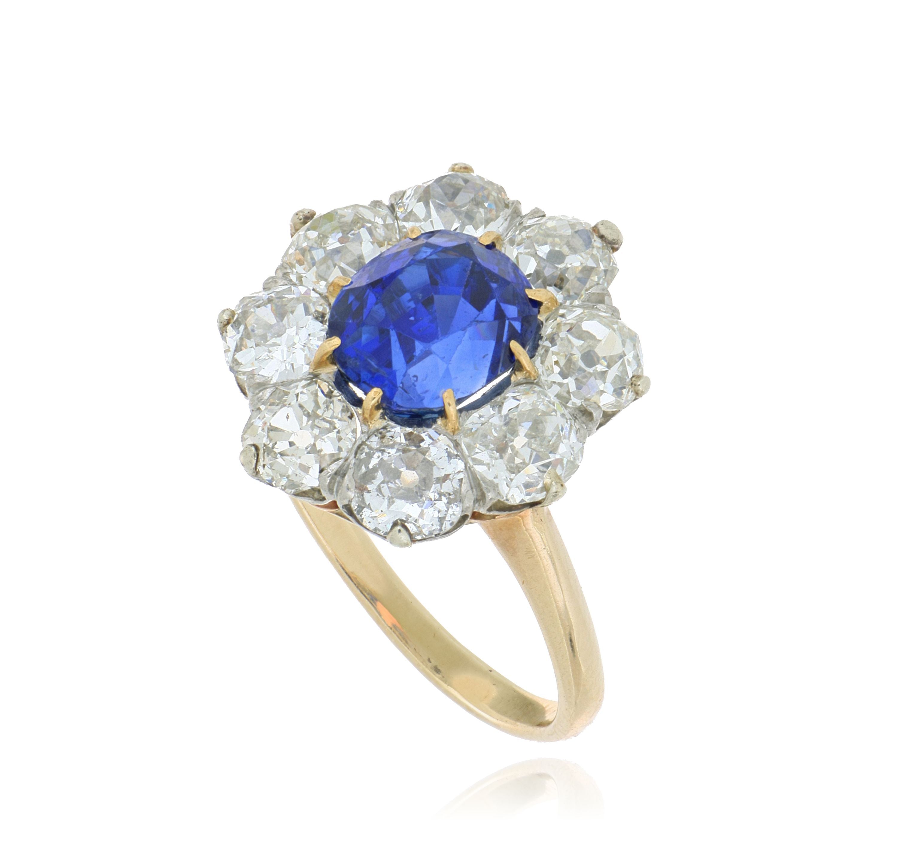 14k + 12k Yellow and White Gold Blue Sapphire and Diamond Ring