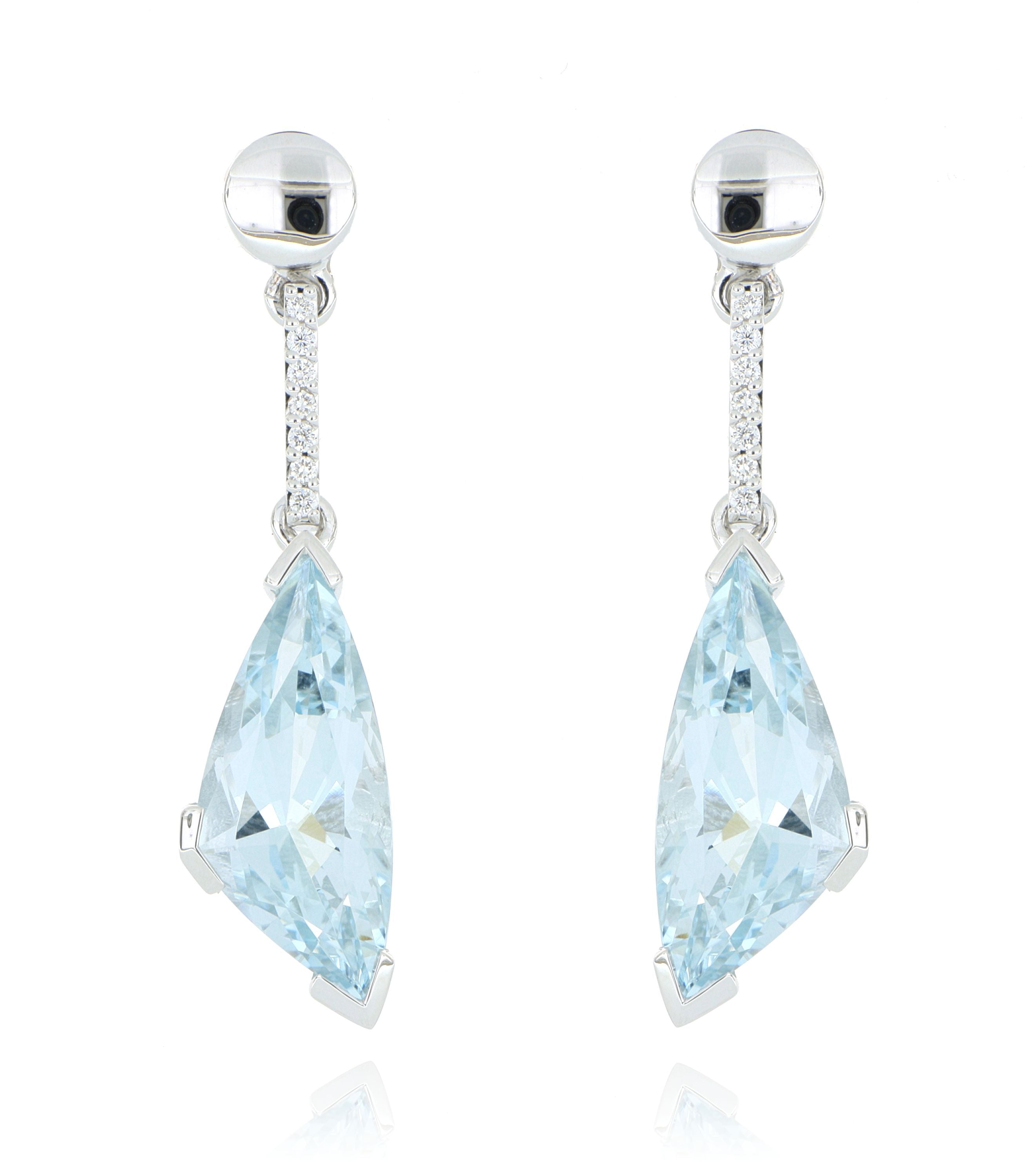 18k White Gold Aquamarine and Diamond Drop Earrings