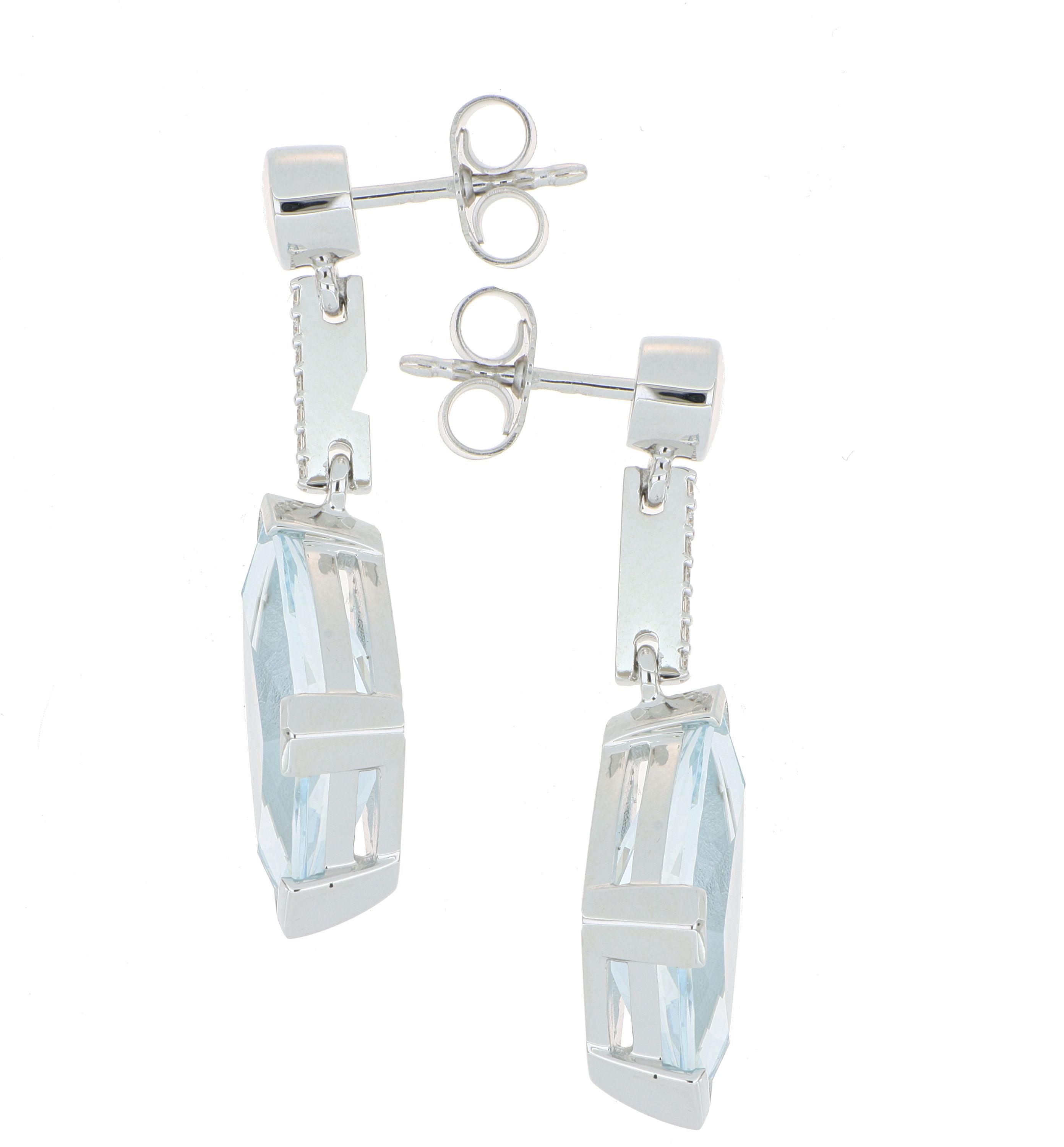 18k White Gold Aquamarine and Diamond Drop Earrings