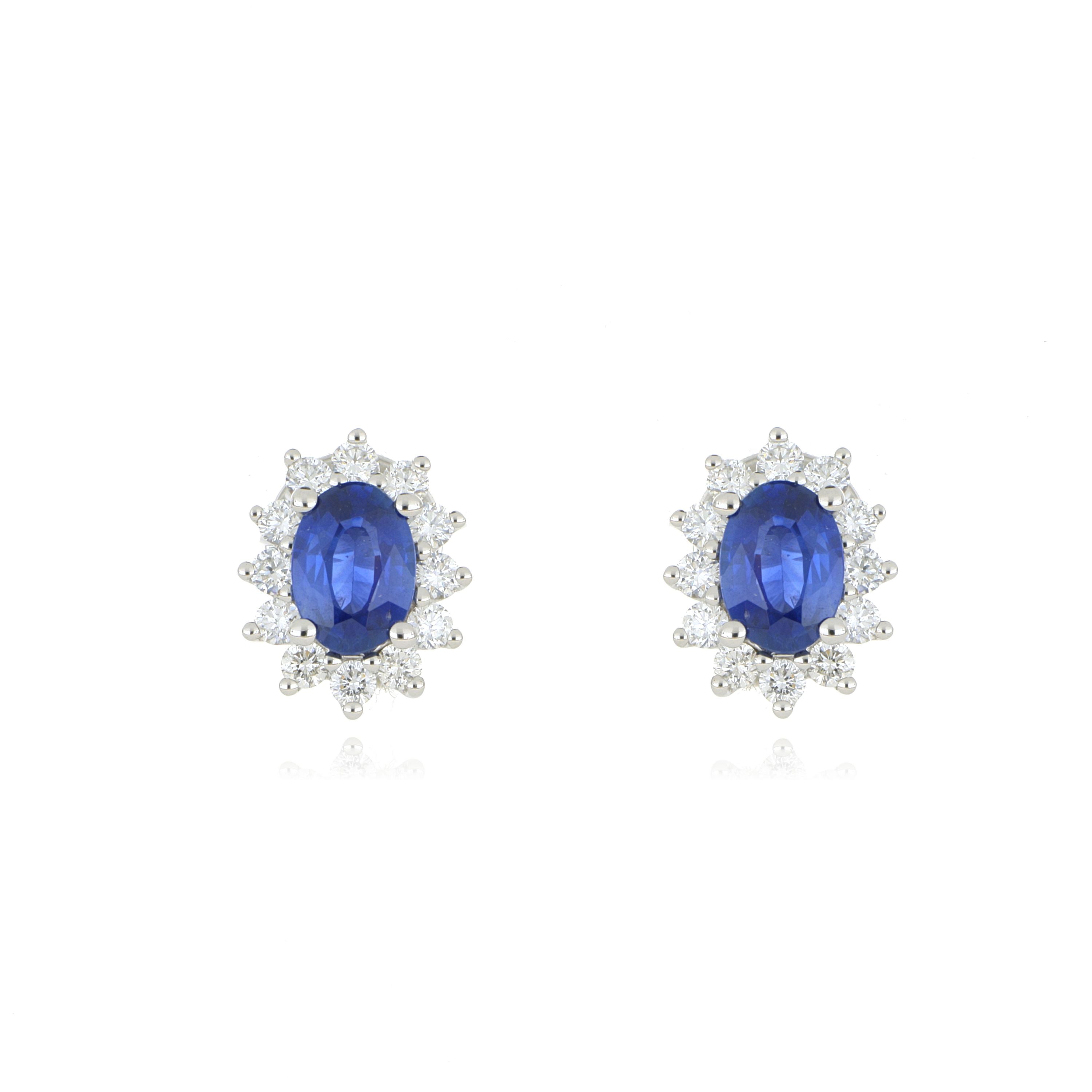18k White Gold Blue Sapphire and Diamond Earrings