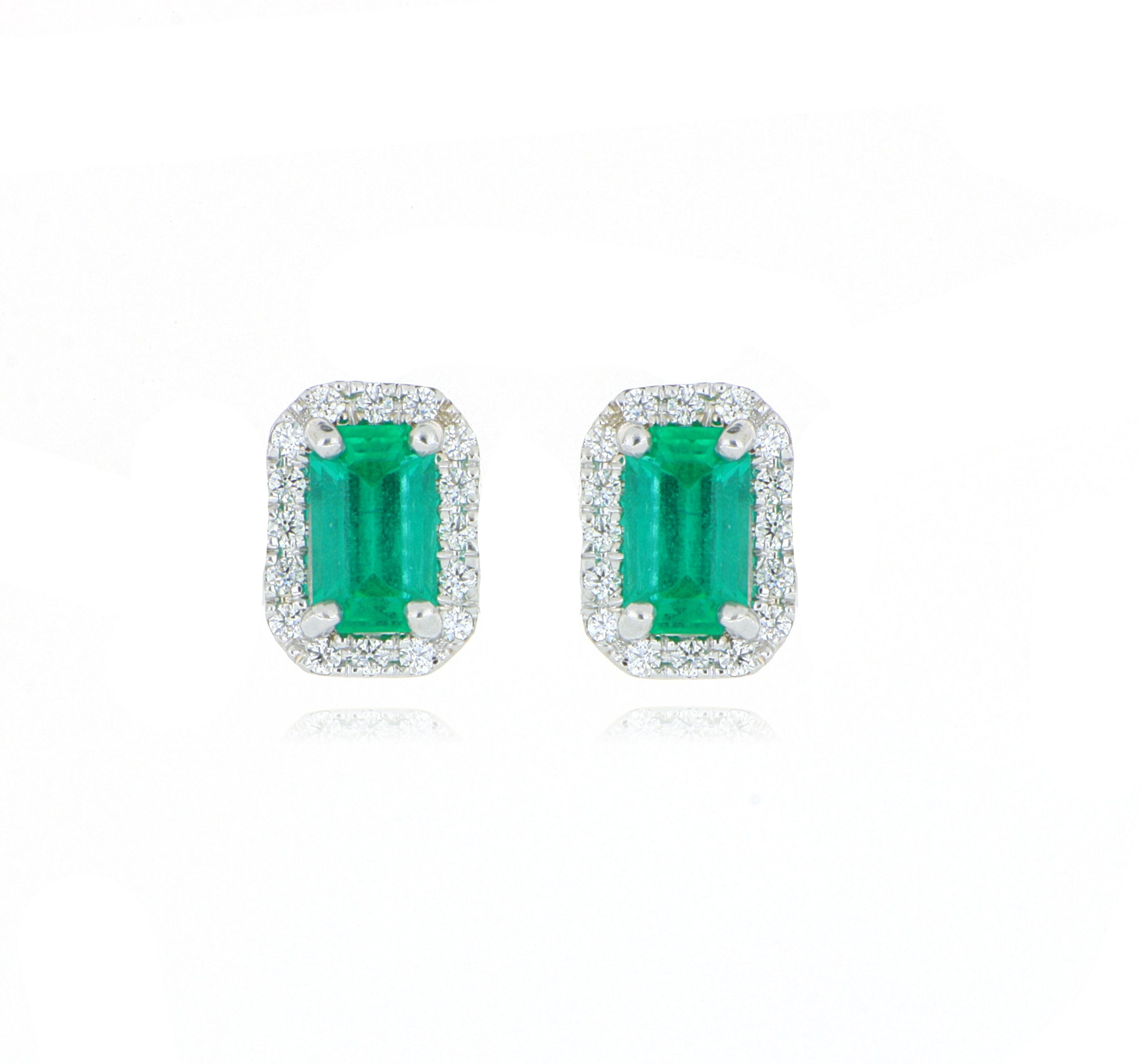 18k White Gold Emerald and Diamond Stud Earrings