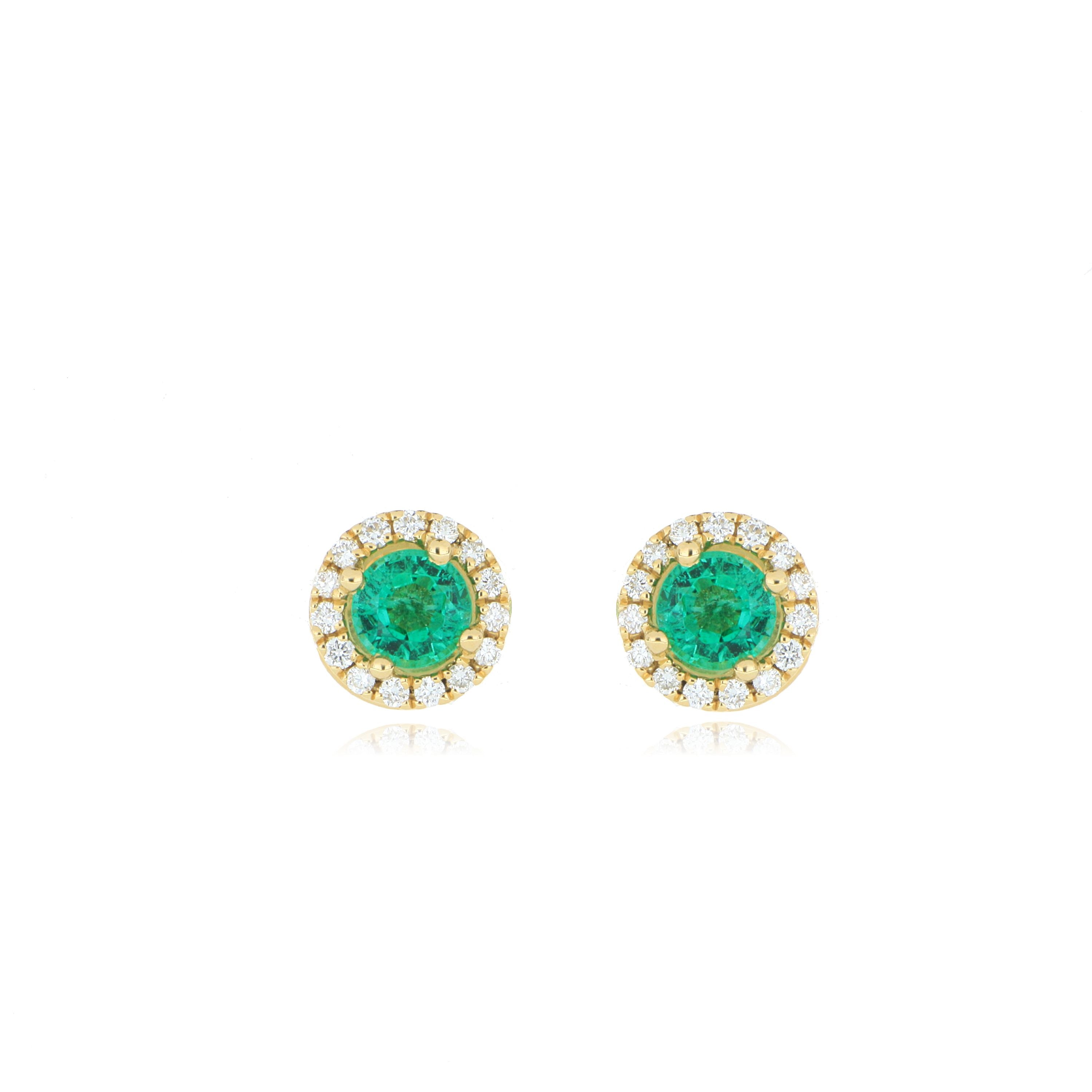 18k Yellow Gold Emerald and Diamond Halo Studs