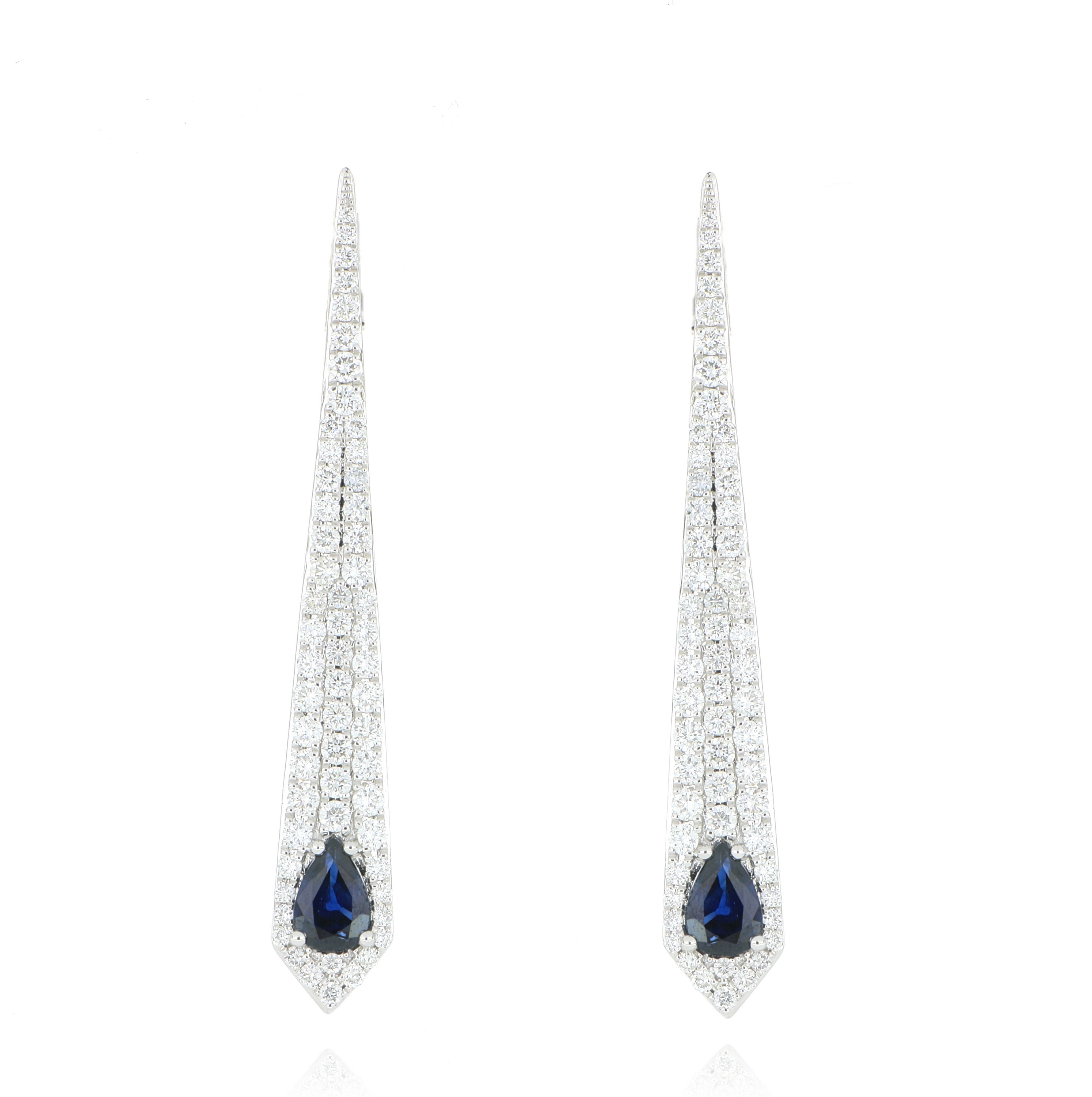 18k White Gold Diamond and Blue Sapphire Drop Earrings