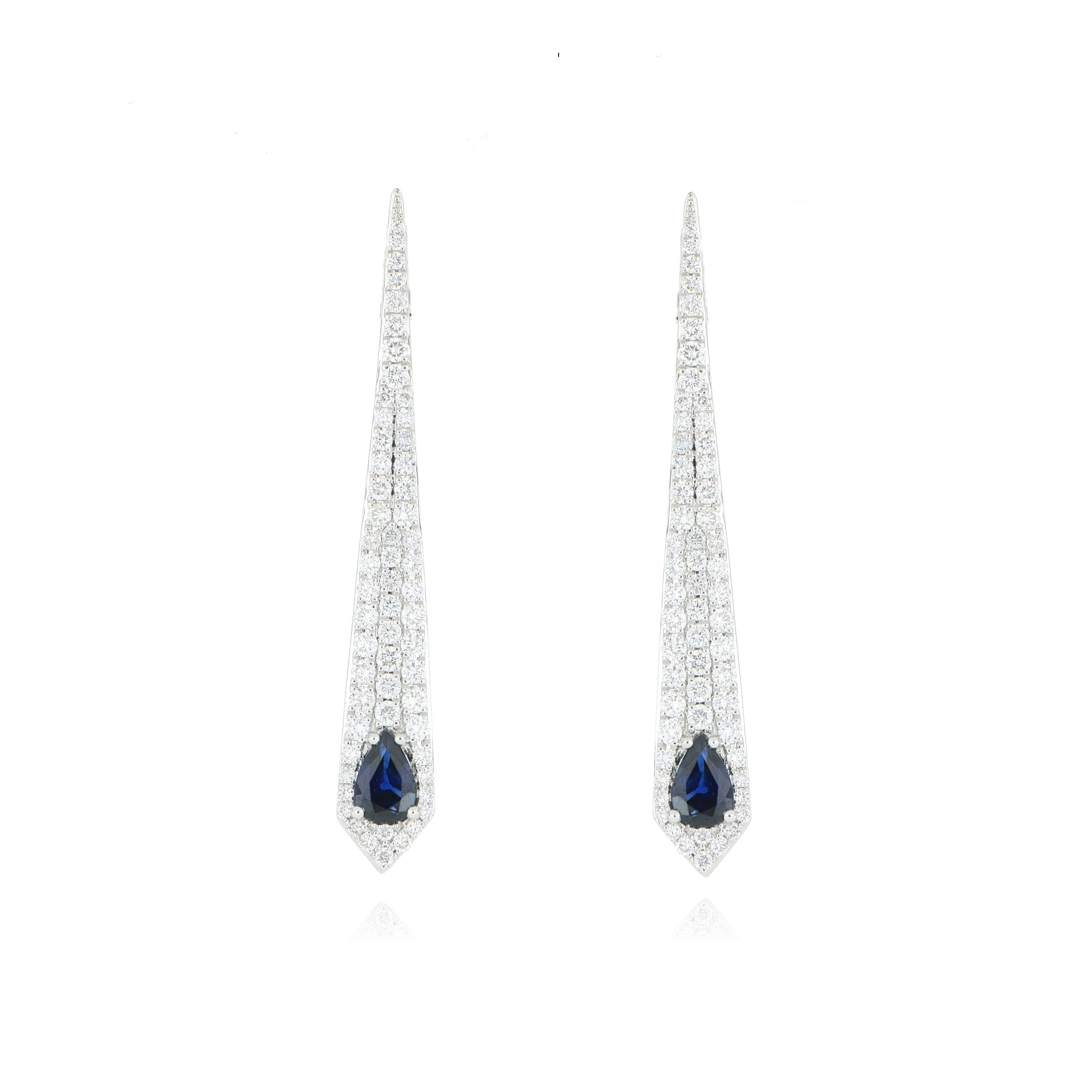 18k White Gold Diamond and Blue Sapphire Drop Earrings