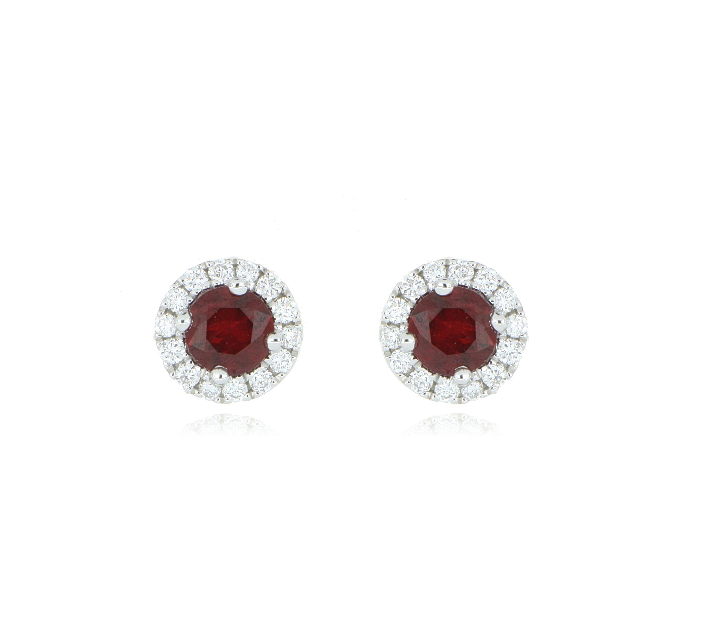 18k White Gold Ruby and Diamond Stud Earrings