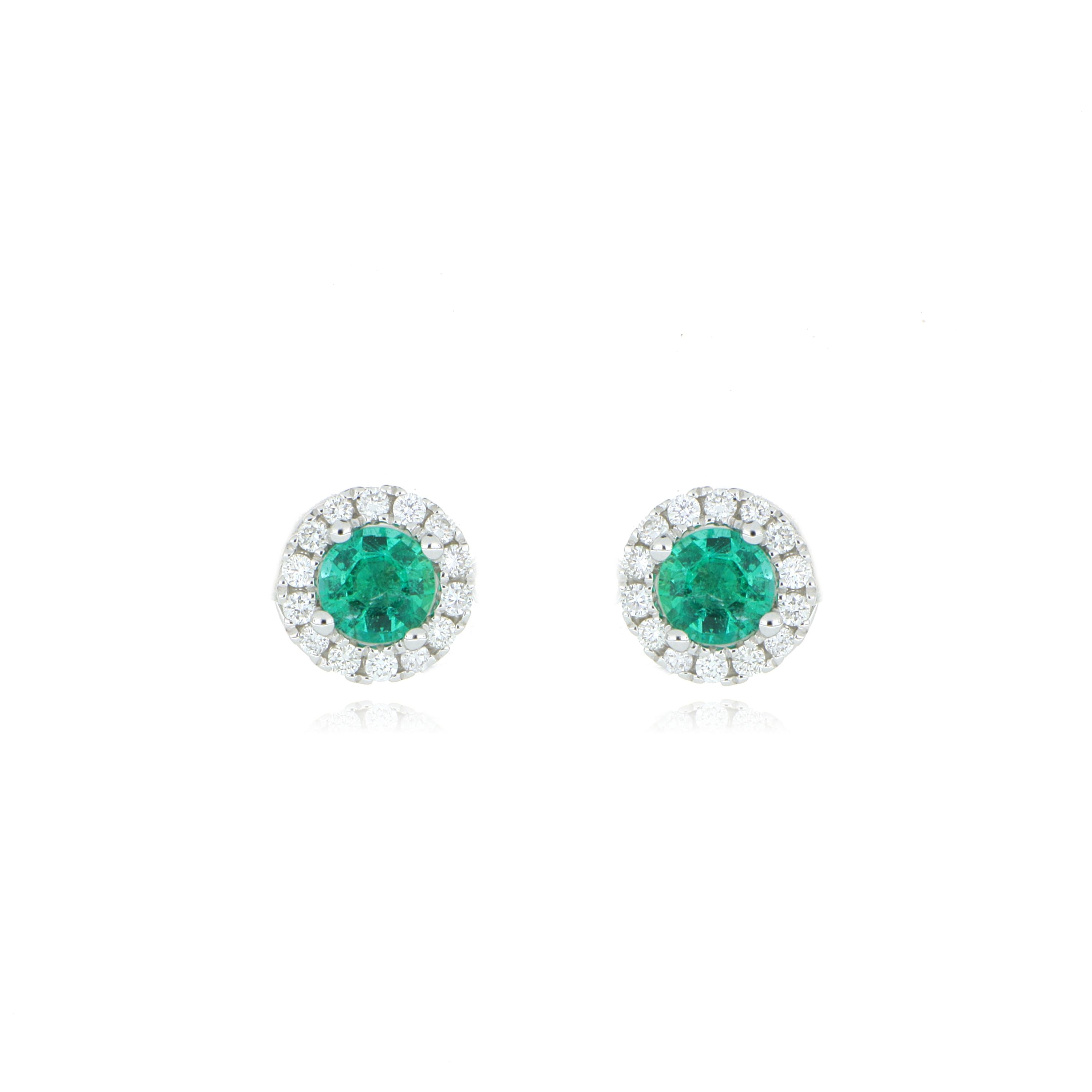 18k White Gold Emerald and Diamond Stud Earrings